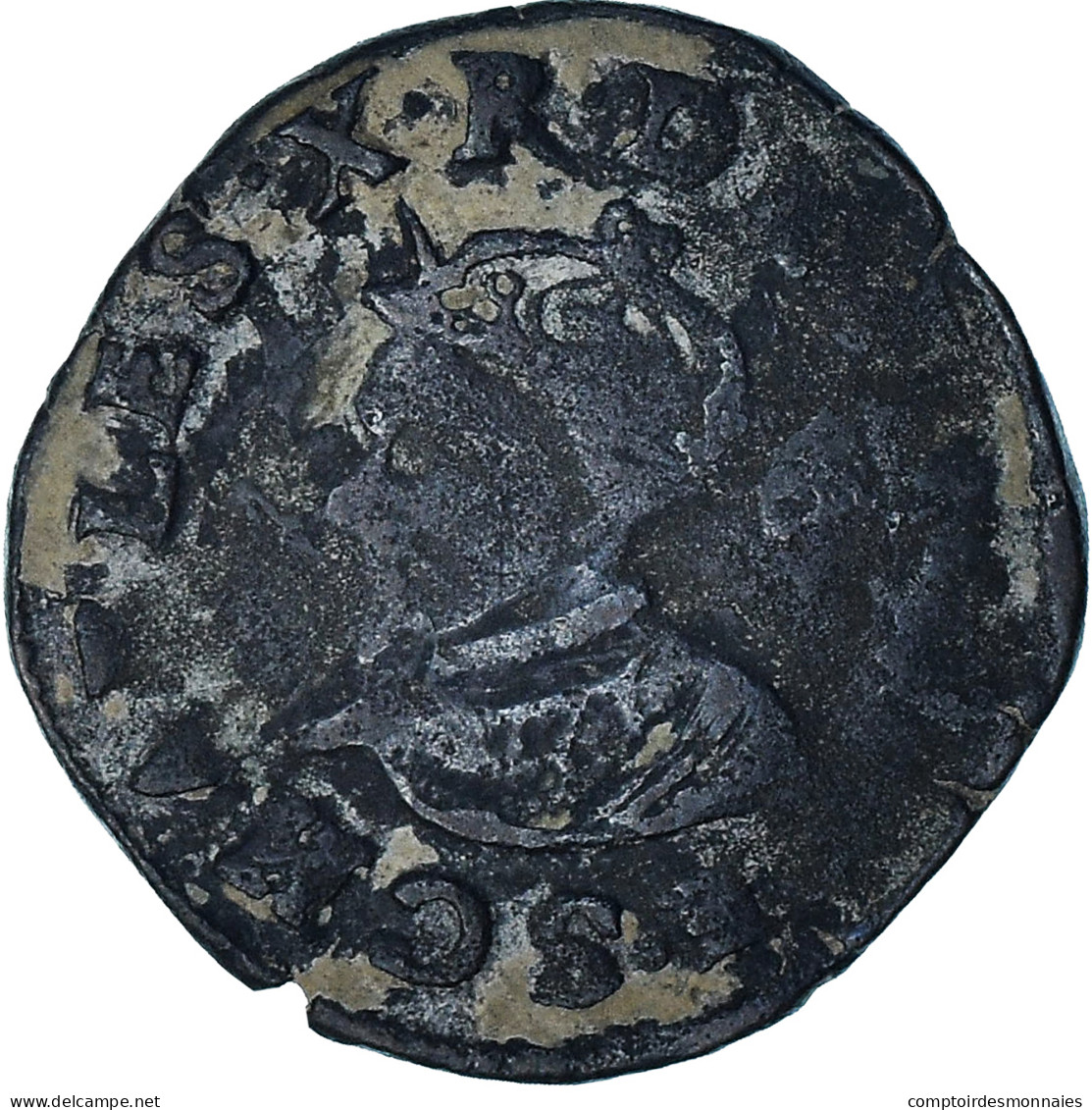 France, Charles X, Double Tournois, 1594, Troyes, TB+, Billon, CGKL:150 - 1589-1610 Enrique IV