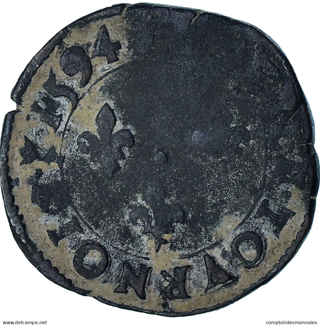 France, Charles X, Double Tournois, 1594, Troyes, TB+, Billon, CGKL:150 - 1589-1610 Henry IV The Great