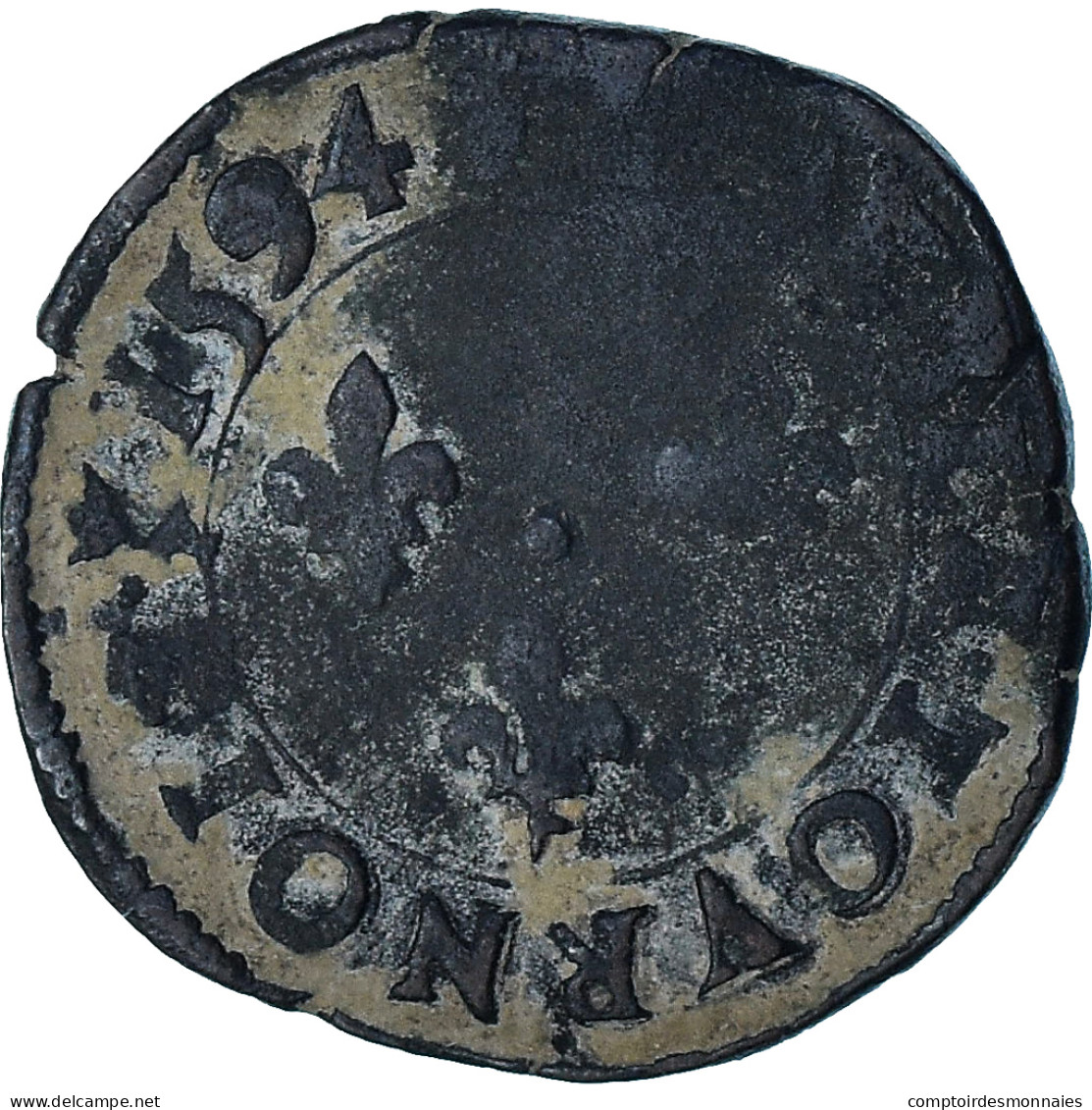 France, Charles X, Double Tournois, 1594, Troyes, TB+, Billon, CGKL:150 - 1589-1610 Henri IV Le Vert-Galant