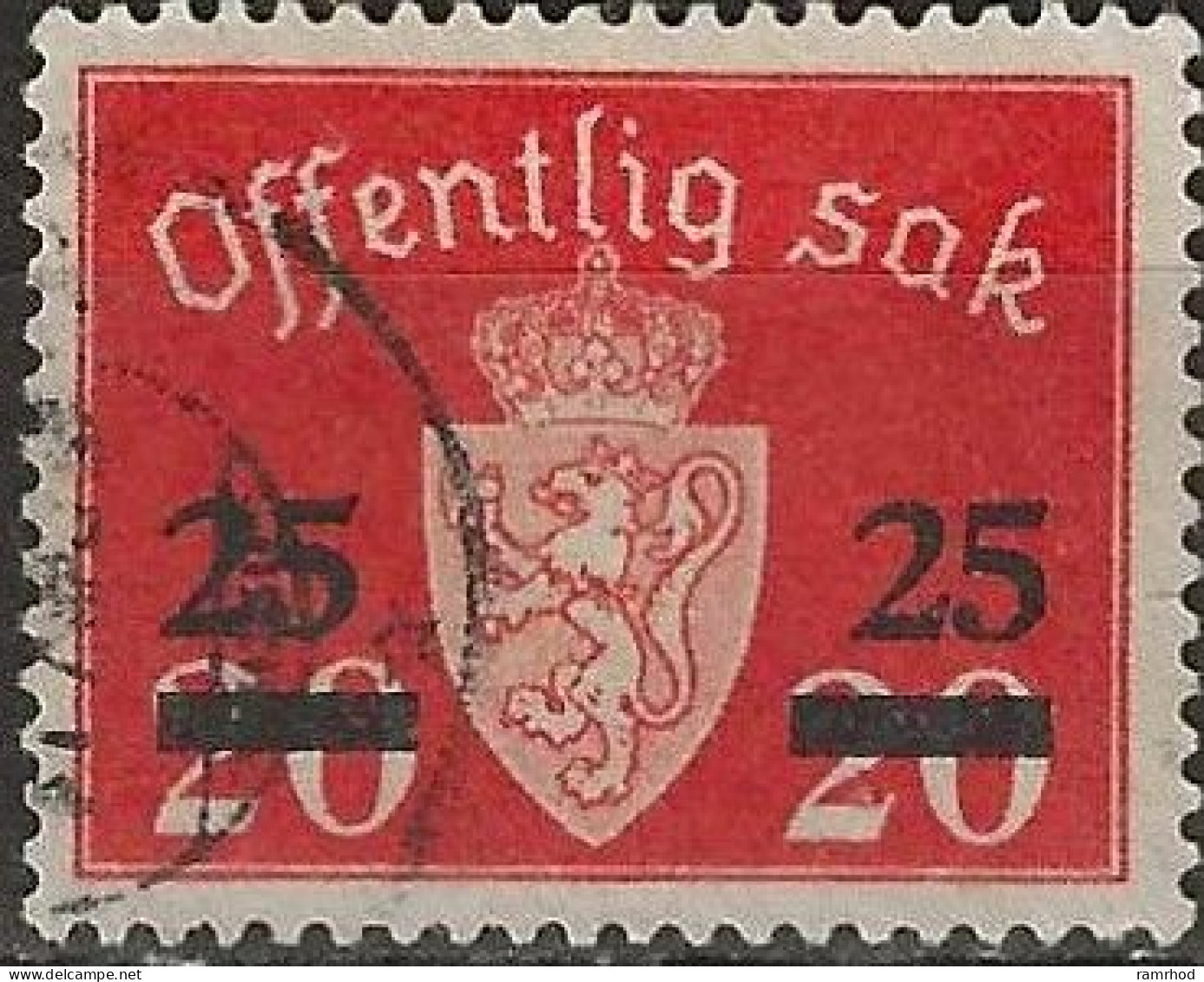 NORWAY 1949 Official Surcharged - 25ore On 20ore - Red FU - Service