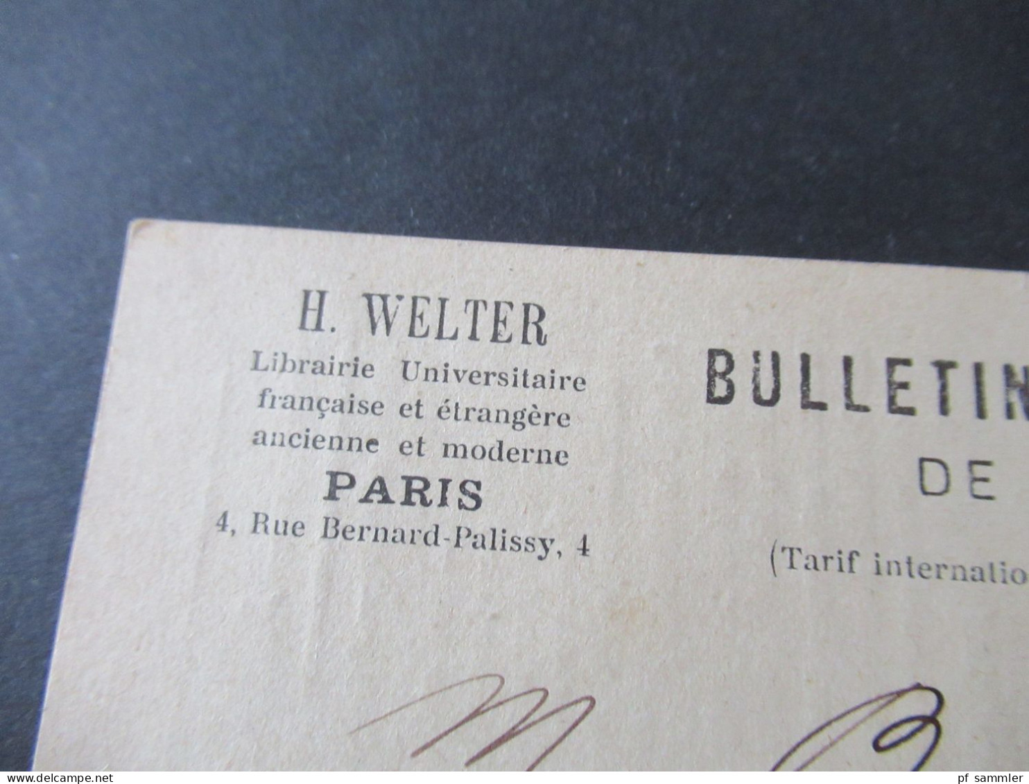 Frankreich 1900 Sage Paris - Leipzig Bücherzettel / Bulletin De Commande De Librairie H. Welter Librairie Universitaire - 1898-1900 Sage (Type III)