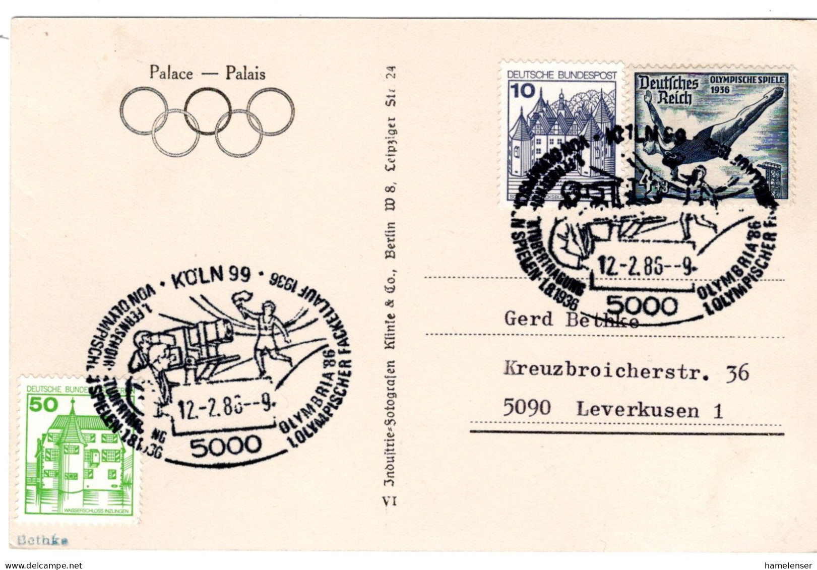 61121 - Bund - 1986 - 50Pfg B&S A AnsKte SoStpl KOELN - 1.OLYMPISCHER FACKELLAUF ... -> Leverkusen - Estate 1936: Berlino