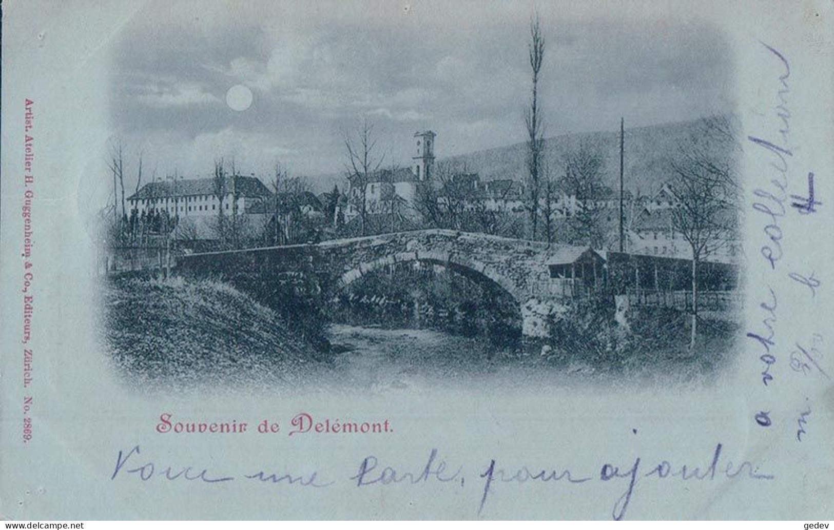 Souvenir De Delémont JU, Pont De Pierre Et Clair De Lune (28.1.1899) - Delémont