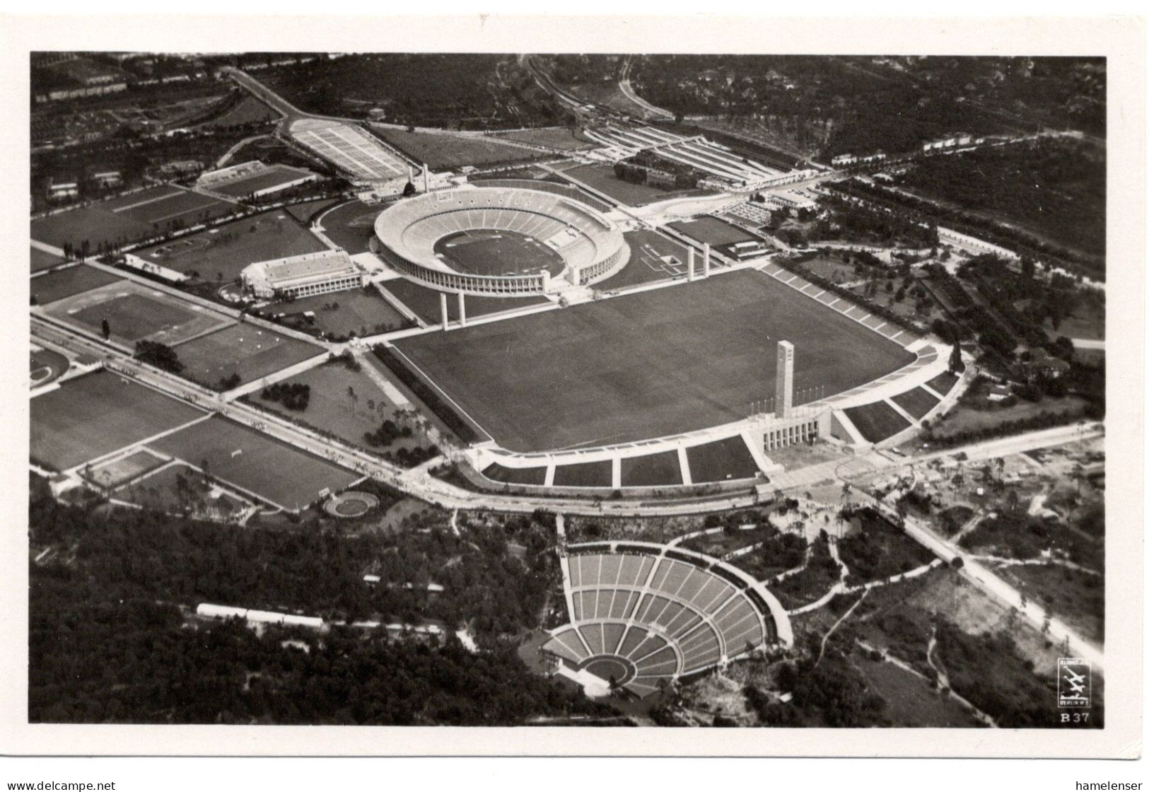 61124 - Deutsches Reich - 1936 - Ans.-Kte. "Reichssportfeld Mit Eckardt-Buehne", Blanko M Olympia-SoStpl - Giochi Olimpici