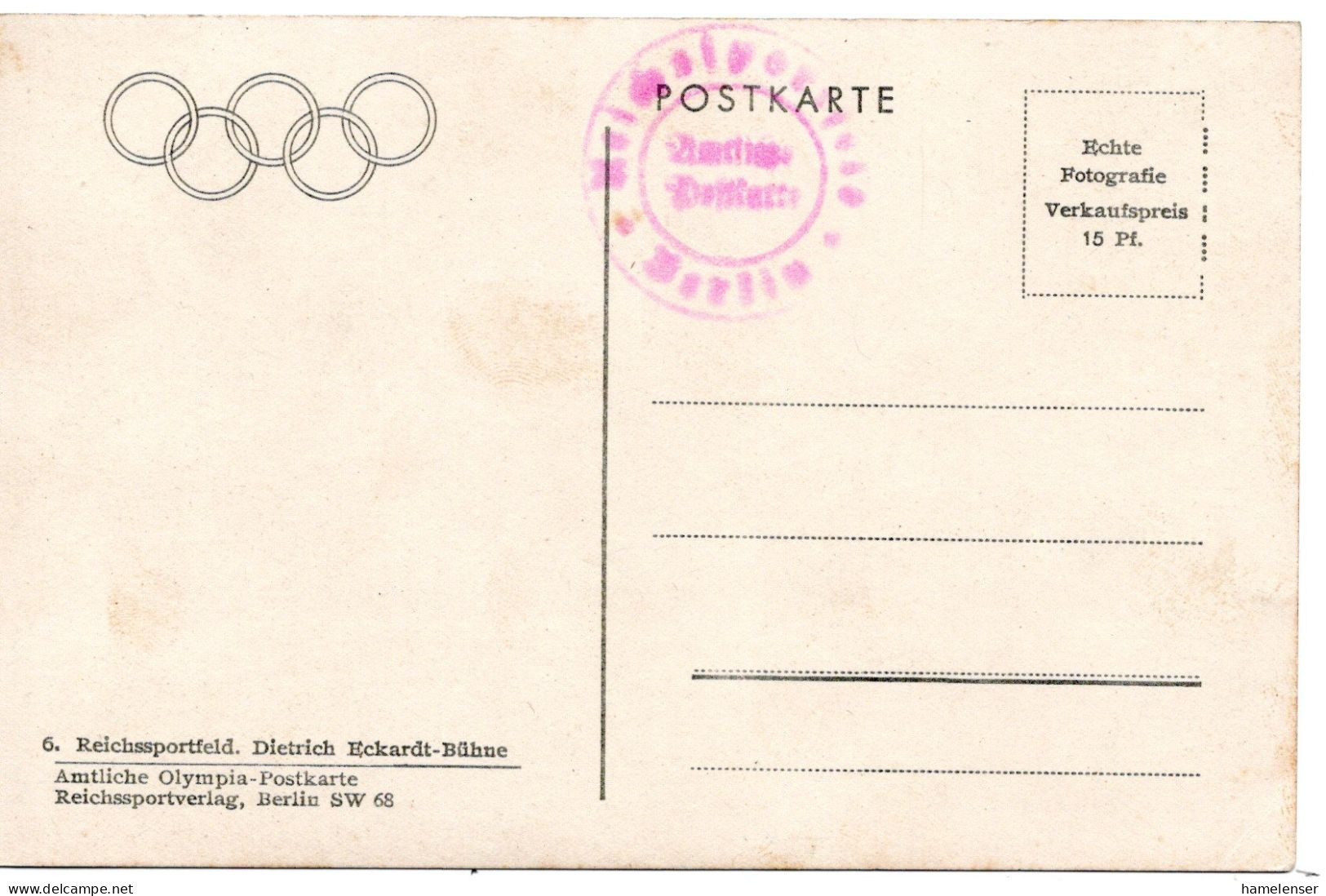 61126 - Deutsches Reich - 1936 - Ans.-Kte. "Dietrich-Eckardt-Buehne", Ungebraucht - Juegos Olímpicos