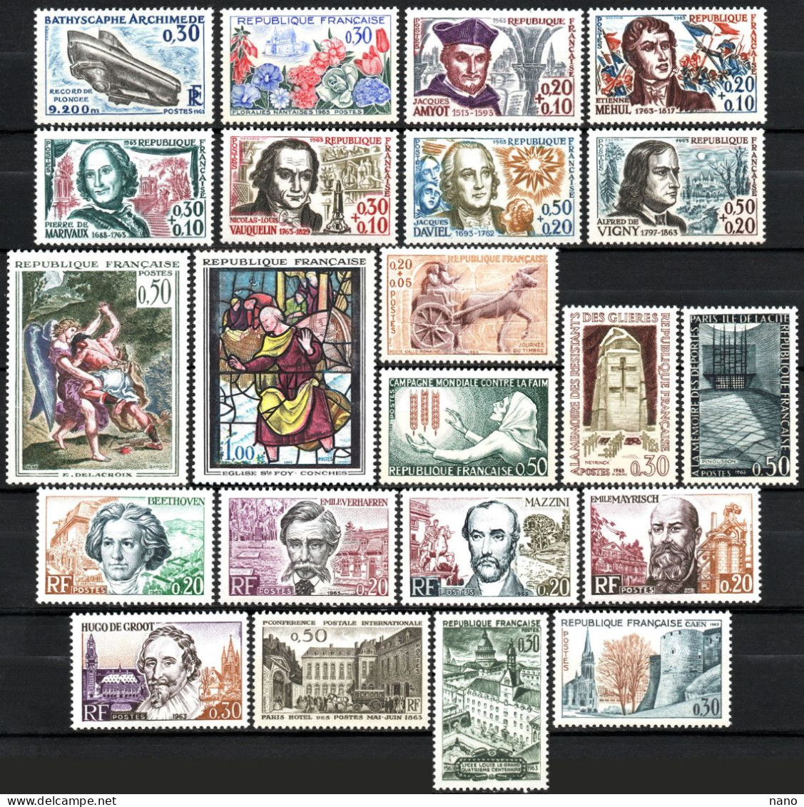 Année 1963 - Année Complète - Y&T N°1368 à 1403, Soit 38 Timbres - Neuf */ ** - TB - 1960-1969