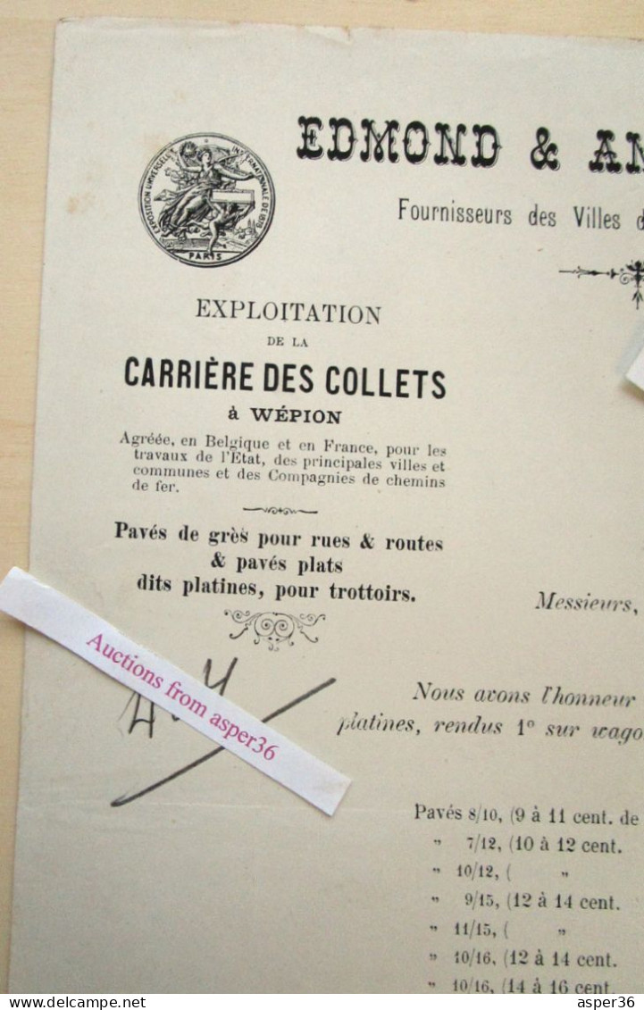 Exploitation De La Carrière Des Collets à Wépion, Pavés De Grès, Edmond & Anatole Rops, Namur 1883 - 1800 – 1899