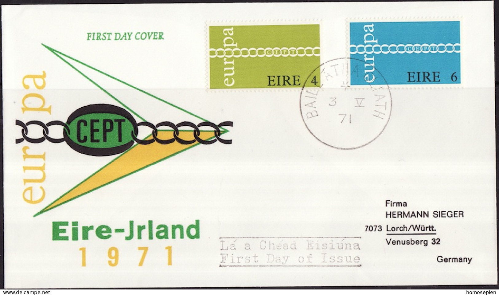 Irlande - Ireland - Irland FDC1 1971 Y&T N°267 à 268 - Michel N°265 à 266 - EUROPA - FDC