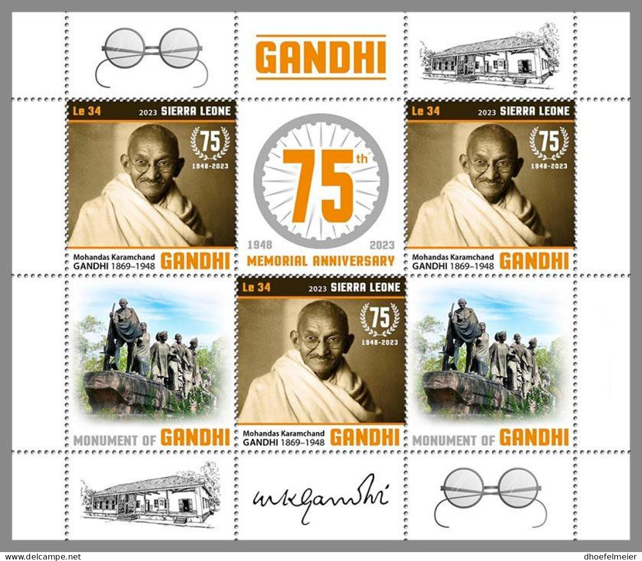 SIERRA LEONE 2023 MNH Mahatma Gandhi M/S – OFFICIAL ISSUE – DHQ2349 - Mahatma Gandhi