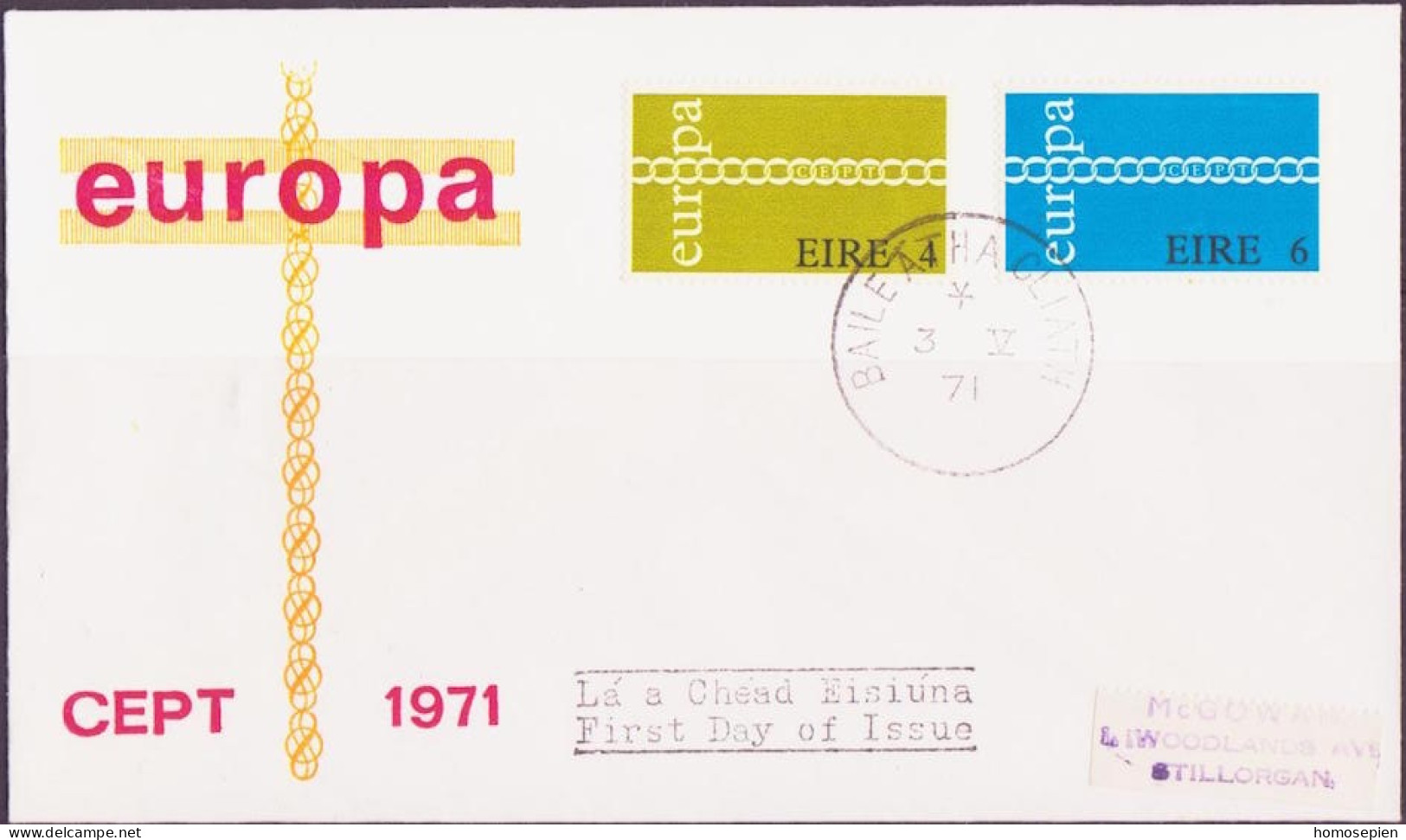 Irlande - Ireland - Irland FDC2 1971 Y&T N°267 à 268 - Michel N°265 à 266 - EUROPA - FDC