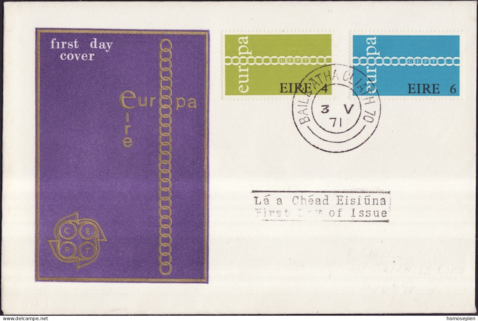 Irlande - Ireland - Irland FDC5 1971 Y&T N°267 à 268 - Michel N°265 à 266 - EUROPA - FDC