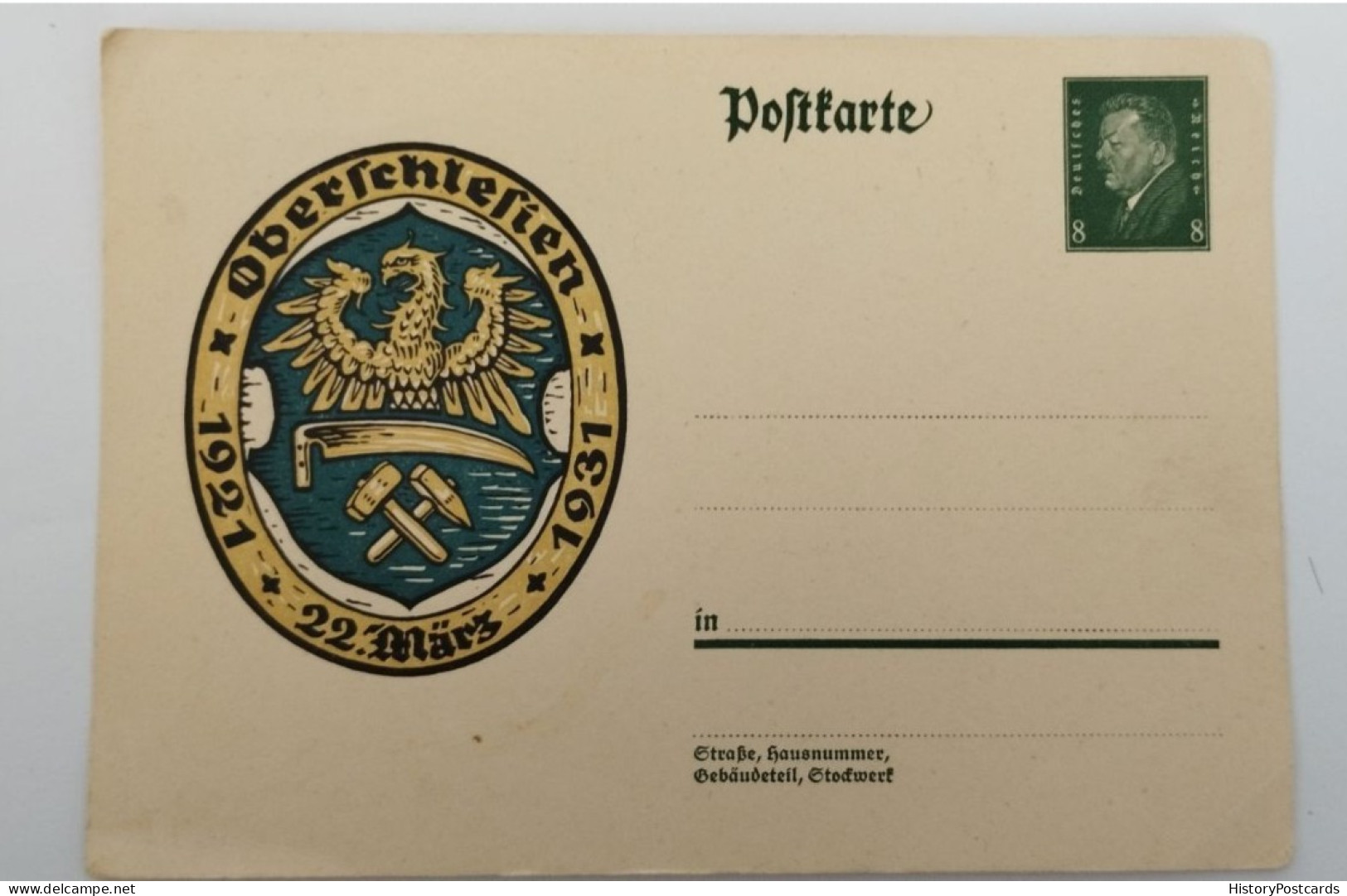 Postkarte Oberschlesien 1921 - 1931, Wappen - Schlesien