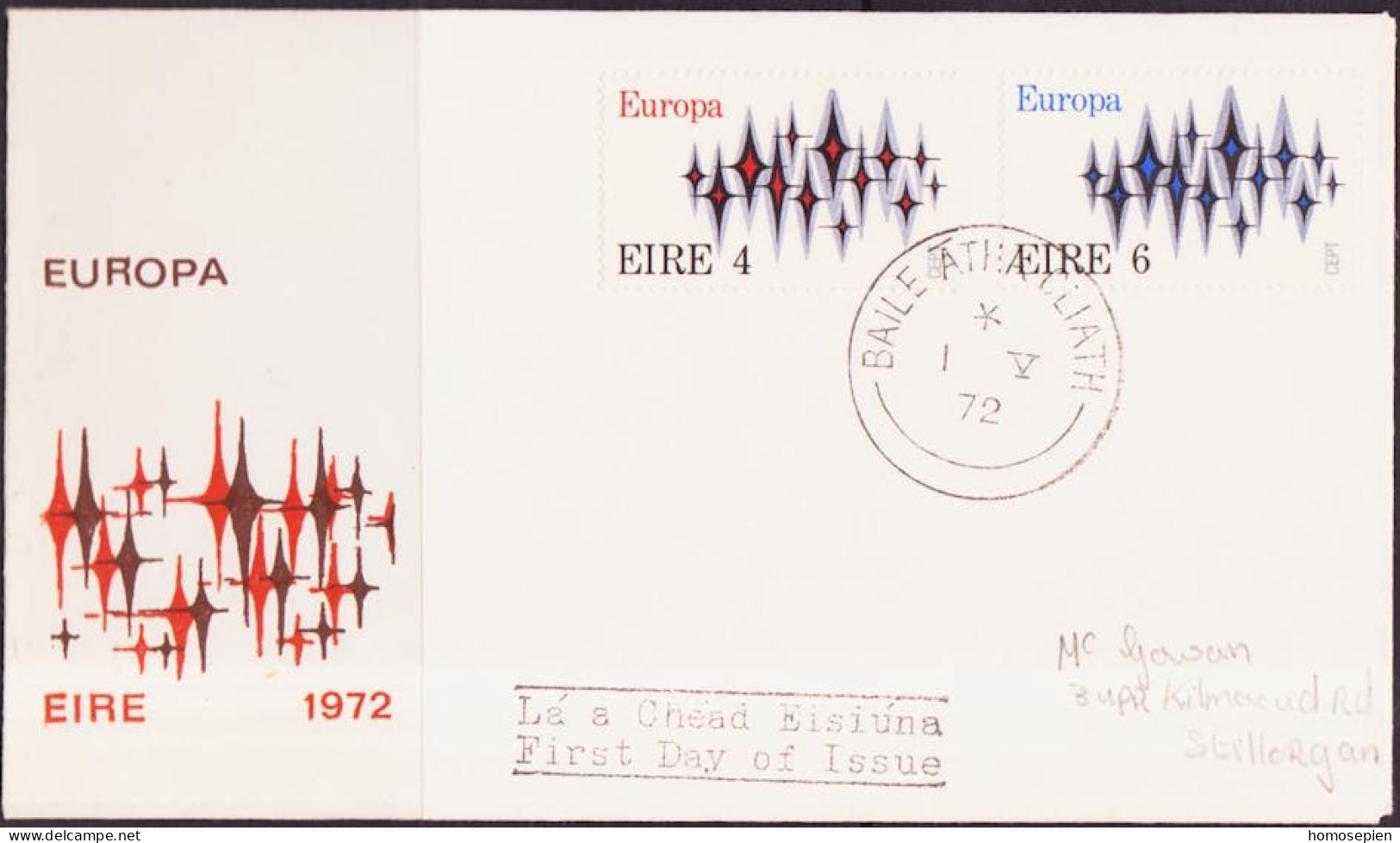 Europa CEPT 1972 Irlande - Ireland - Irland FDC3 Y&T N°278 à 279 - Michel N°276 à 277 - 1972