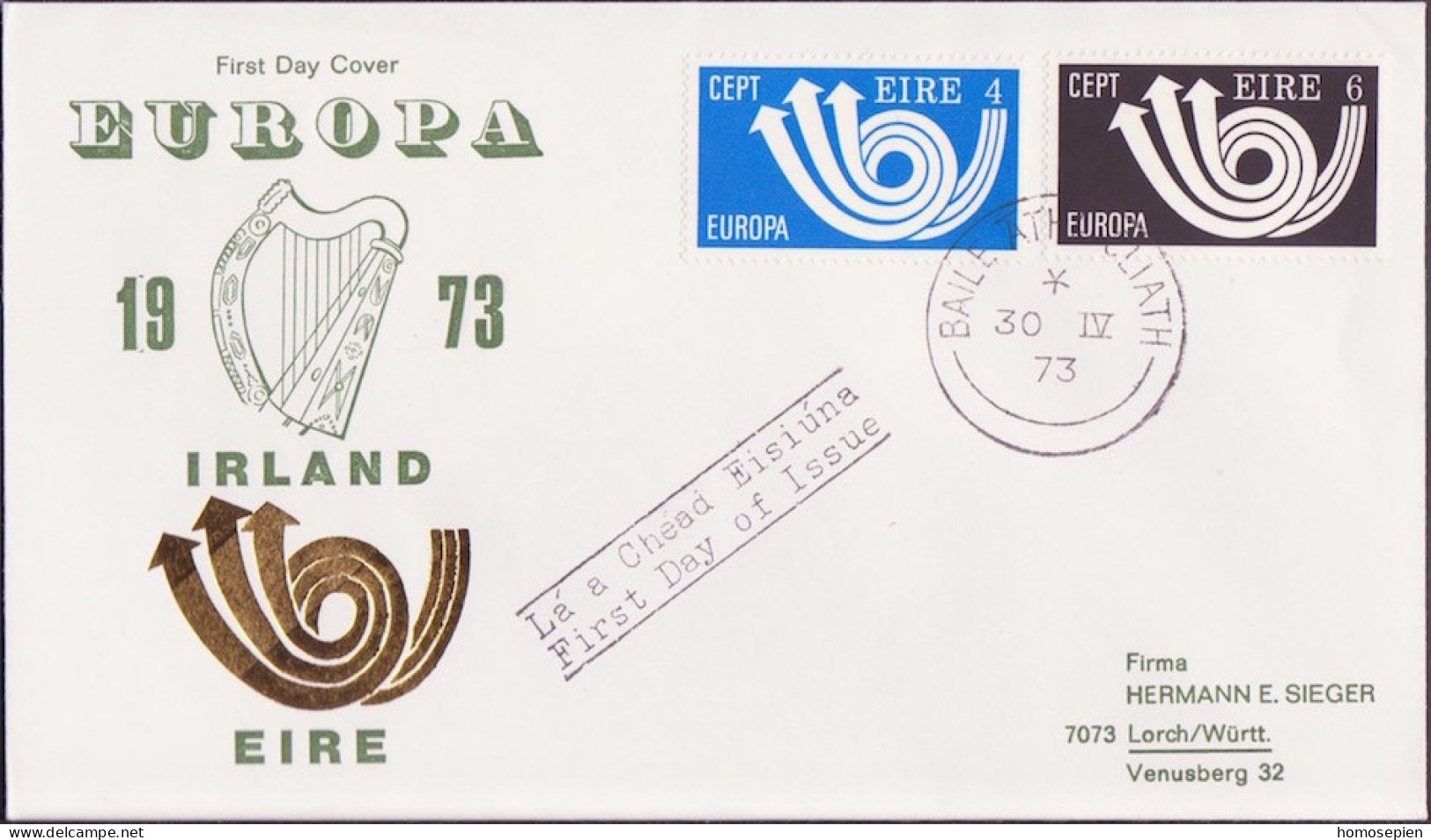 Irlande - Ireland - Irland FDC2 1973 Y&T N°291 à 292 - Michel N°289 à 290 - EUROPA - FDC