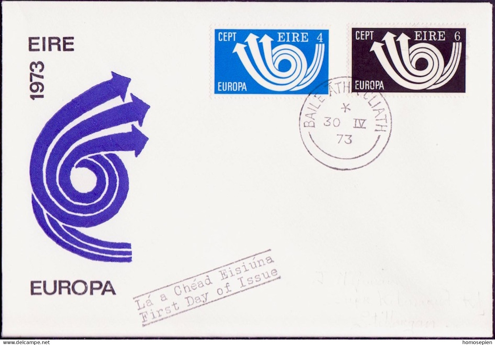 Irlande - Ireland - Irland FDC4 1973 Y&T N°291 à 292 - Michel N°289 à 290 - EUROPA - FDC