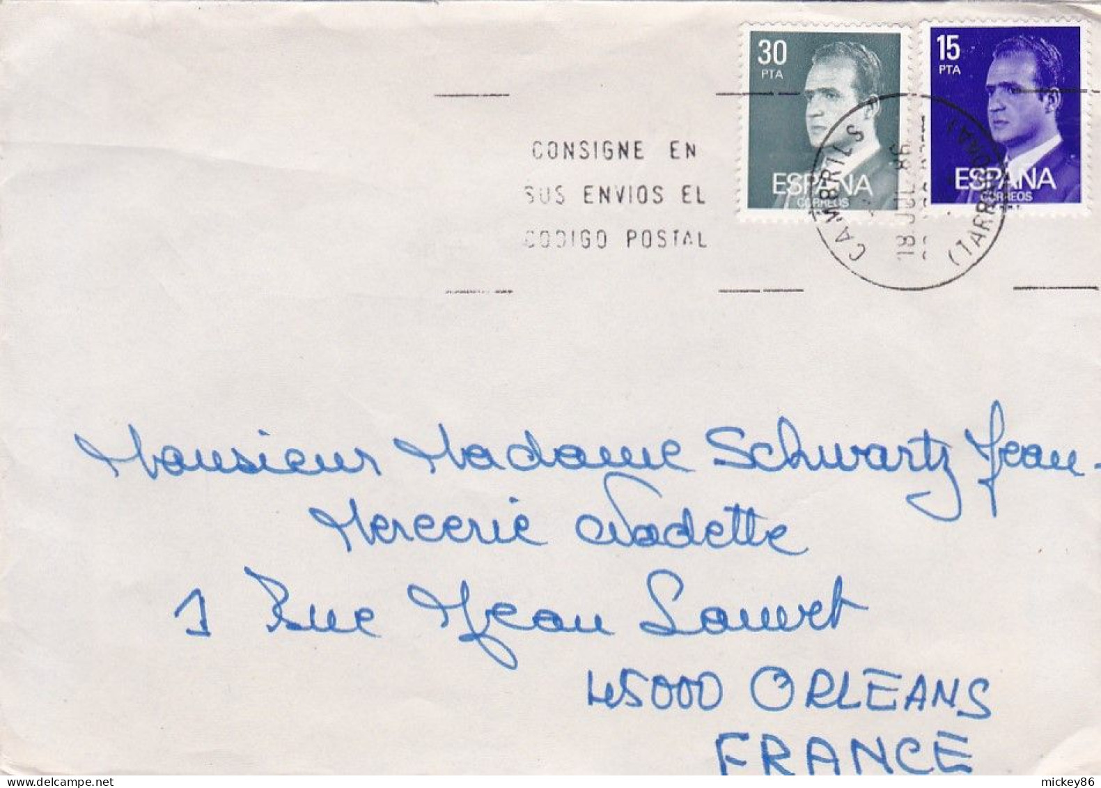 Espagne--1986--Lettre CAMBRILS   Pour  ORLEANS (France)-- Timbre Seul Sur Lettre ..... Cachet  18-JUL-1986 - Brieven En Documenten