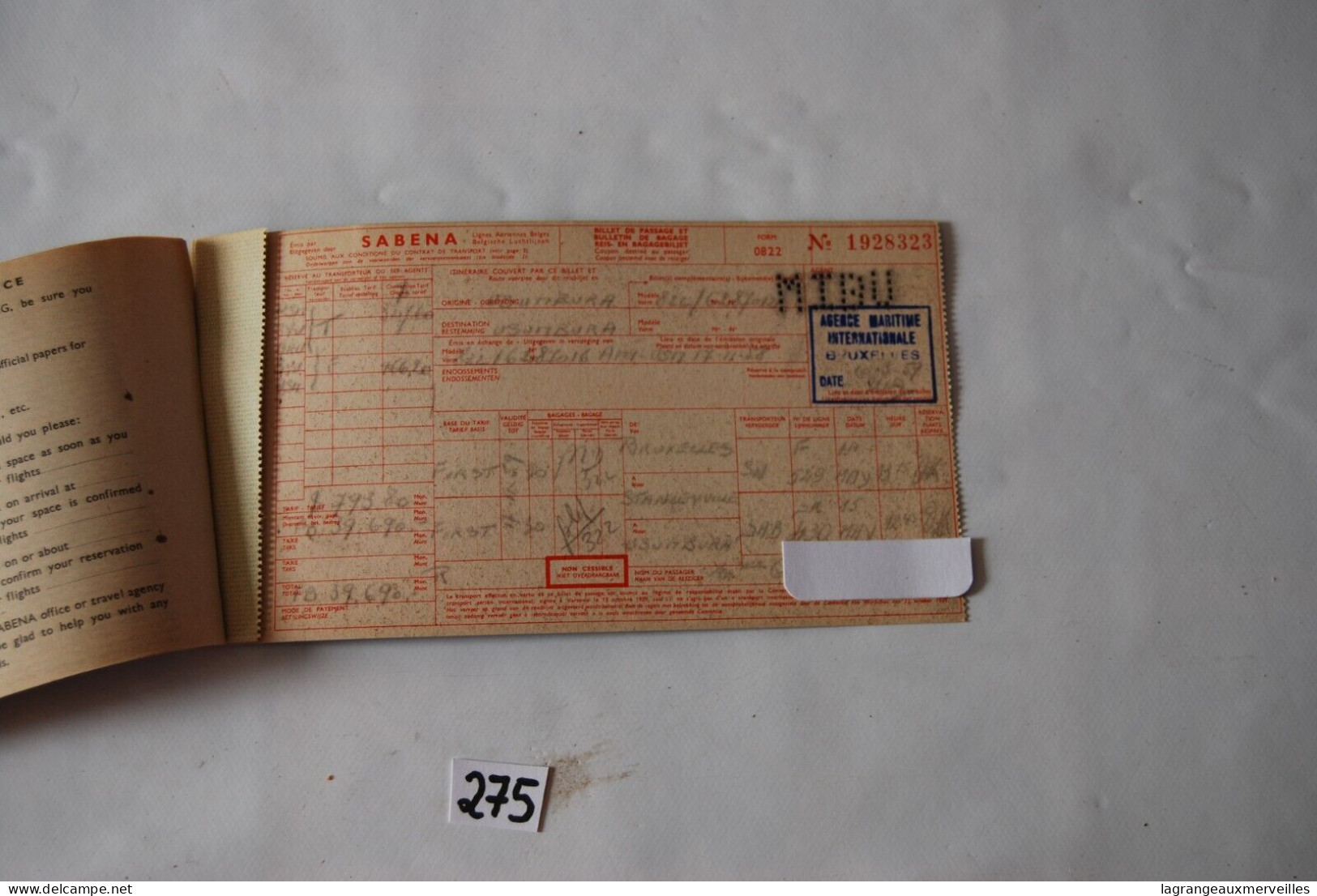 C275 Ancien Billet De Voyage - SABENA BELGIAN AIRLINES - GEVAERT - Usumbura - World