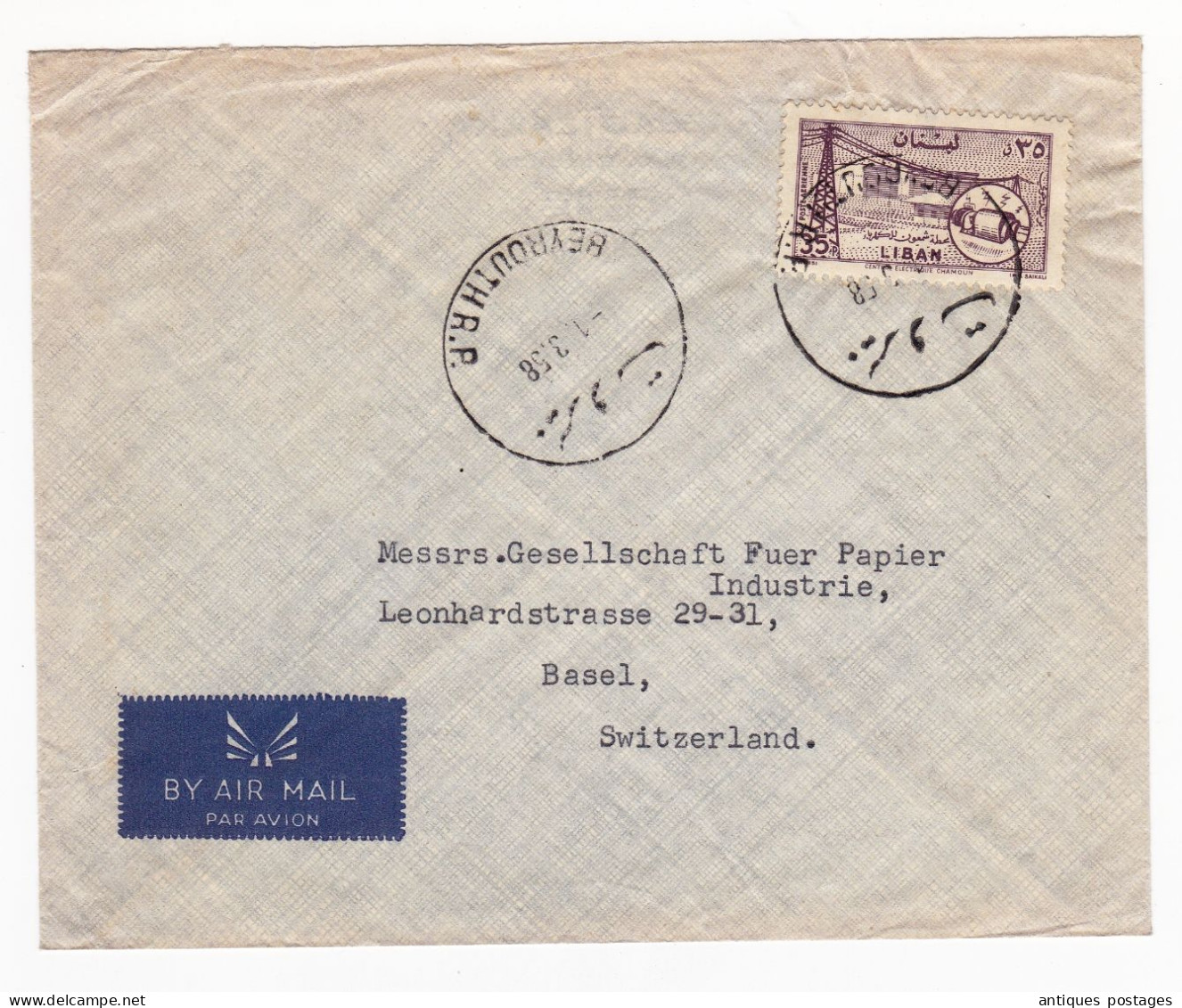 Lettre 1958 Beirut Beyrouth Liban Lebanon Assad Zakka Basel Switzerland Gesellschaft Fuer Paier Industrie - Lebanon