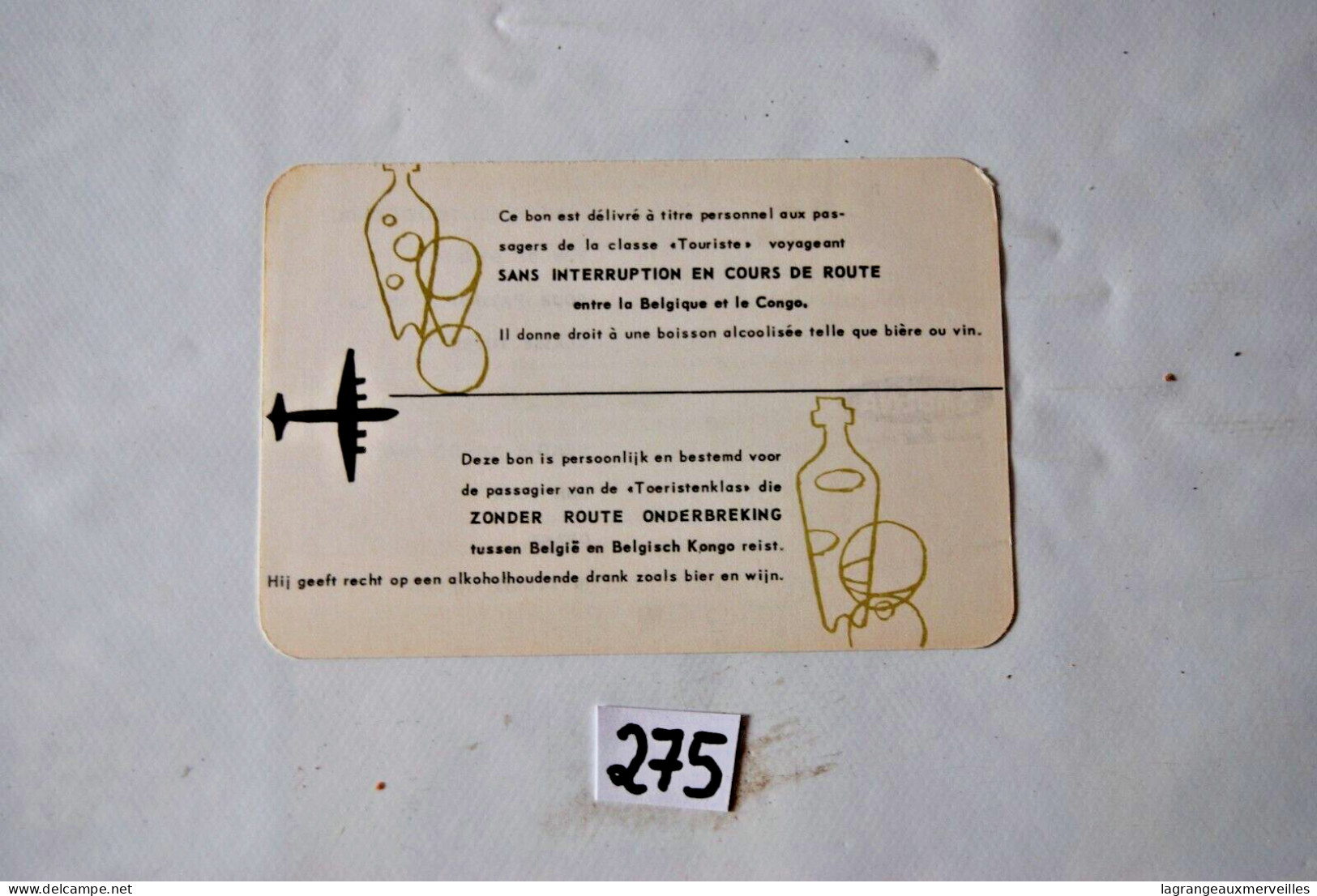 C275 Ancien Billet De Voyage - SABENA BELGIAN AIRLINES - Bon Boisson - BXL CONGO - World