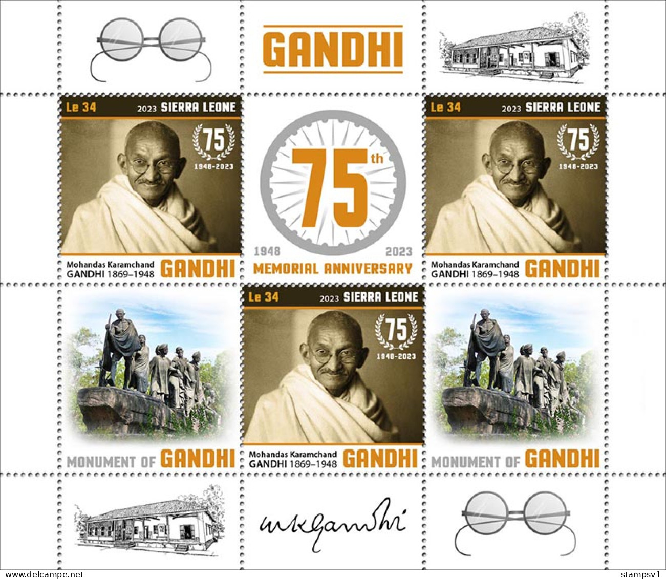 Sierra Leone 2023 75th Memorial Anniversary Of Mahatma Gandhi. (340) OFFICIAL ISSUE - Mahatma Gandhi