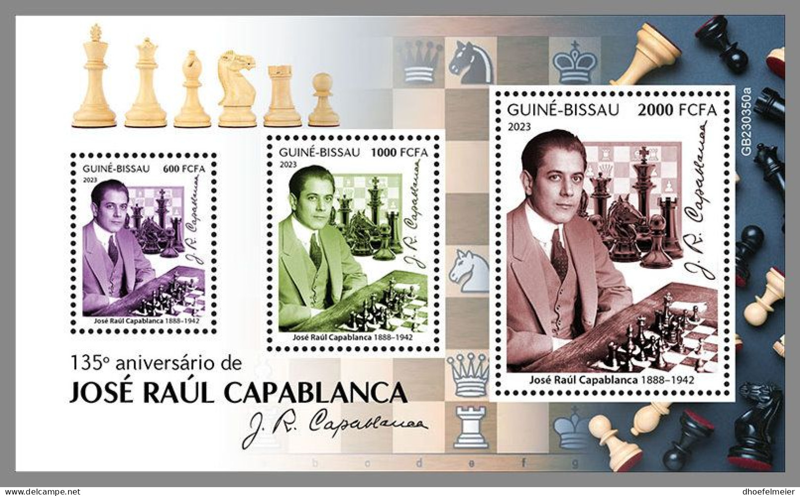 GUINEA-BISSAU 2023 MNH Jose Raul Capablanca Chess Schach M/S – IMPERFORATED – DHQ2349 - Echecs