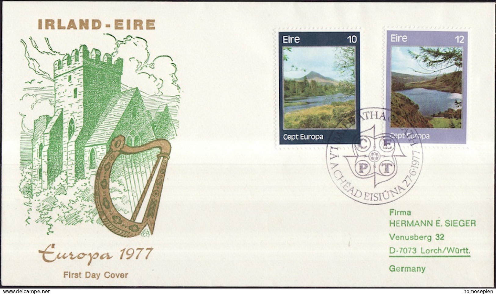 Irlande - Ireland - Irland FDC2 1977 Y&T N°363 à 364 - Michel N°361 à 362 - EUROPA - FDC