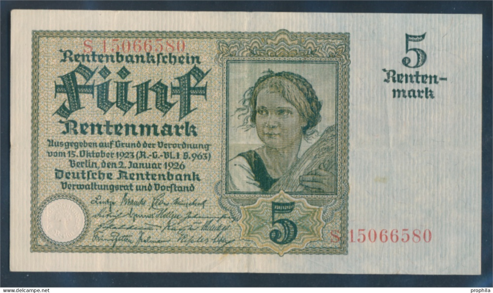 Deutsches Reich Rosenbg: 164b, 8stellige Kontrollnummer Gebraucht (III) 1926 5 Rentenmark (10288374 - 5 Rentenmark