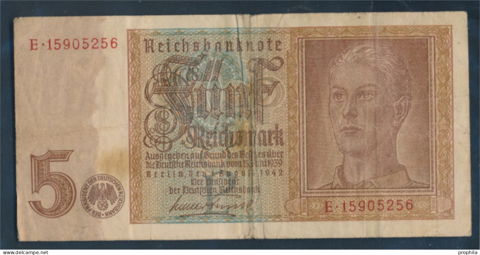 Deutsches Reich Rosenbg: 179b, 8stellige Kontrollnummer Gebraucht (III) 1942 5 Reichsmark (10288371 - 5 Reichsmark
