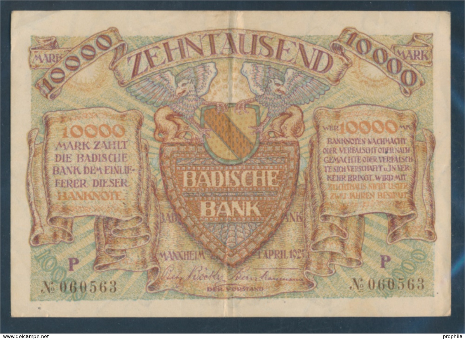 Baden Rosenbg: BAD9b, Länderbanknote Badische Bank Gebraucht (III) 1923 10.000 Mark (10288415 - 10000 Mark