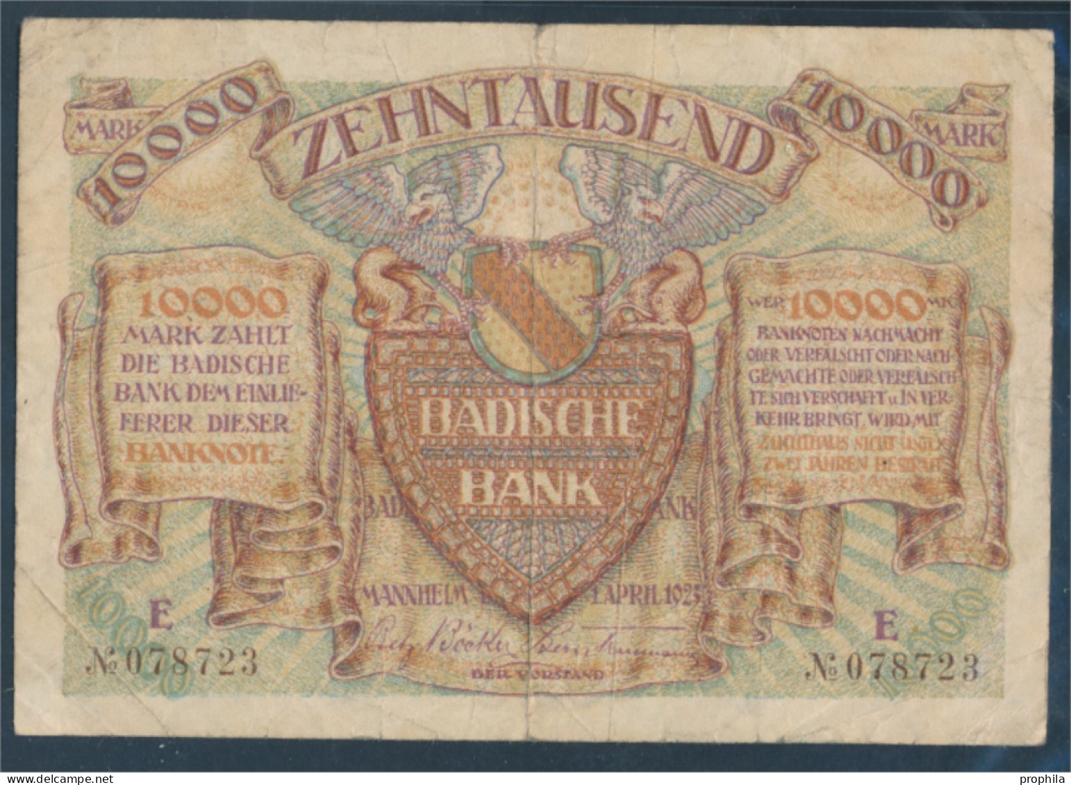 Baden Rosenbg: BAD9b, Länderbanknote Badische Bank Gebraucht (III) 1923 10.000 Mark (10288416 - 10.000 Mark