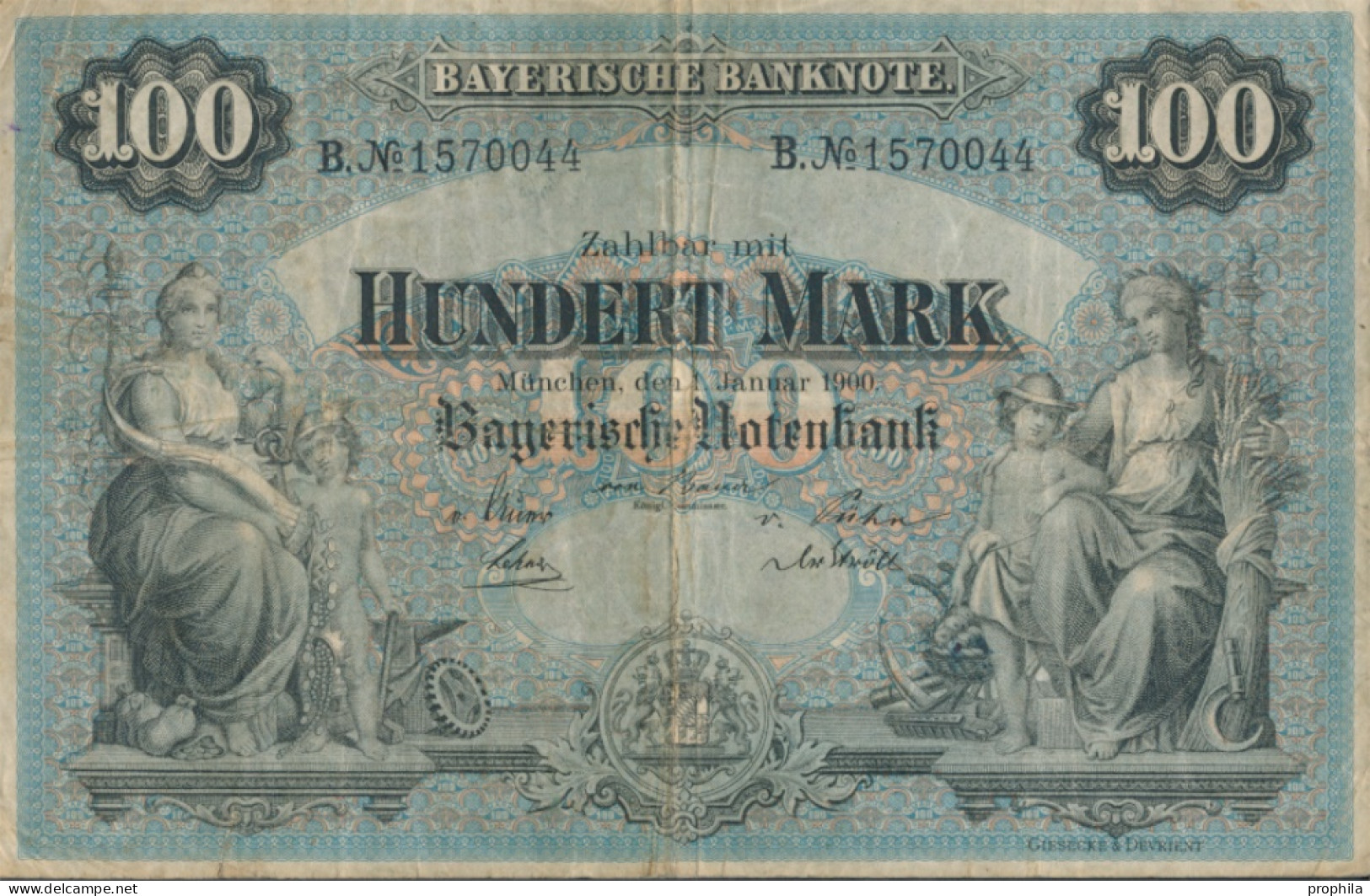 Bayern Rosenbg: BAY3 Länderbanknote Bayern Gebraucht (III) 1900 100 Mark (10288508 - 100 Mark