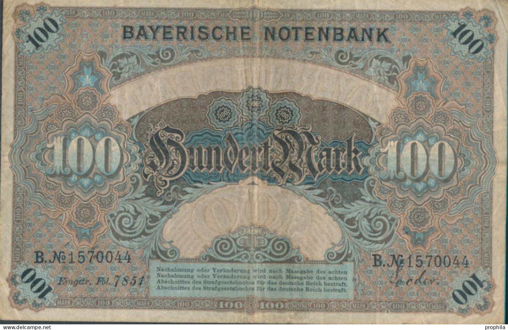 Bayern Rosenbg: BAY3 Länderbanknote Bayern Gebraucht (III) 1900 100 Mark (10288508 - 100 Mark