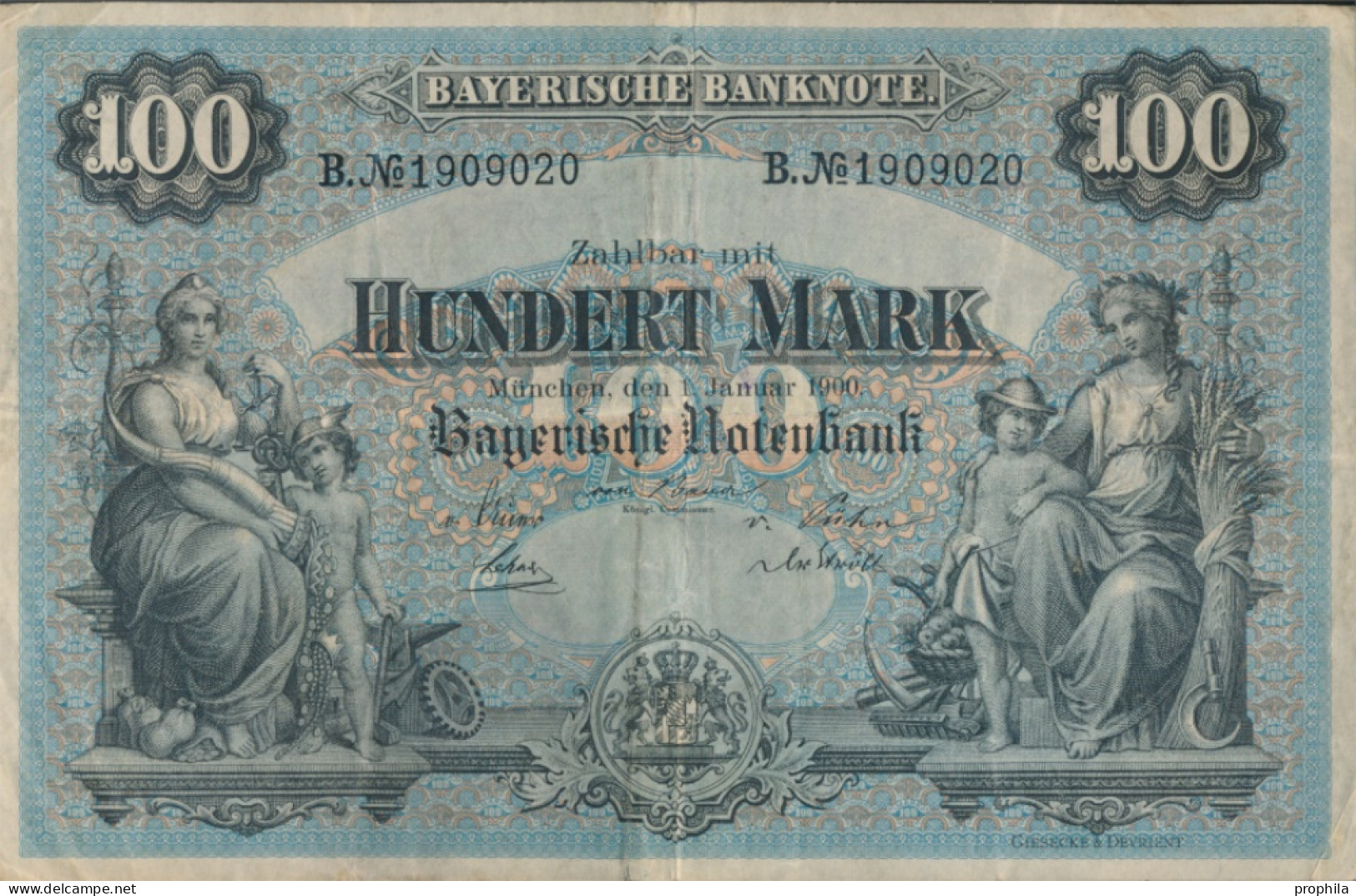 Bayern Rosenbg: BAY3 Länderbanknote Bayern Gebraucht (III) 1900 100 Mark (10288509 - 100 Mark