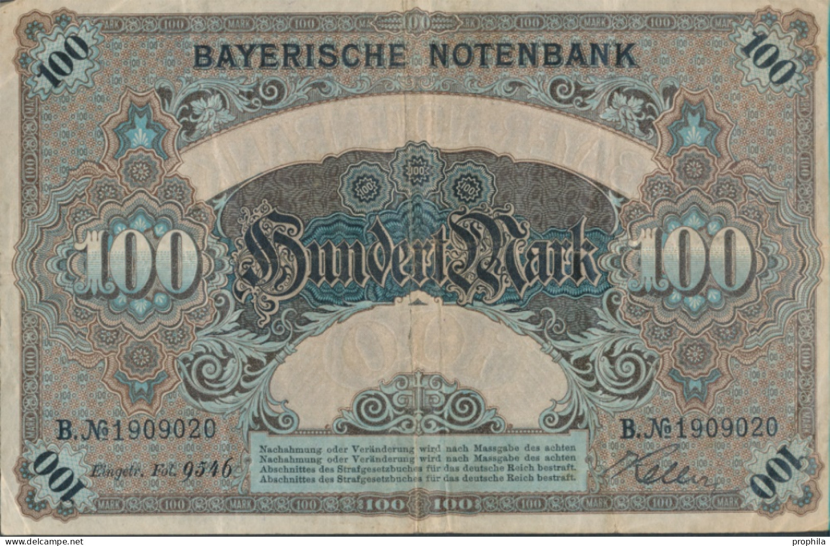 Bayern Rosenbg: BAY3 Länderbanknote Bayern Gebraucht (III) 1900 100 Mark (10288509 - 100 Mark