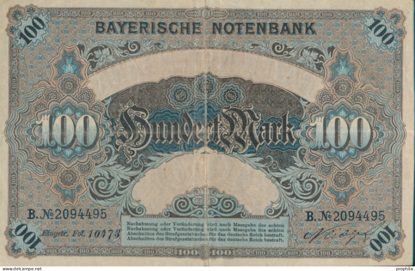 Bayern Rosenbg: BAY3 Länderbanknote Bayern Gebraucht (III) 1900 100 Mark (10288510 - 100 Mark