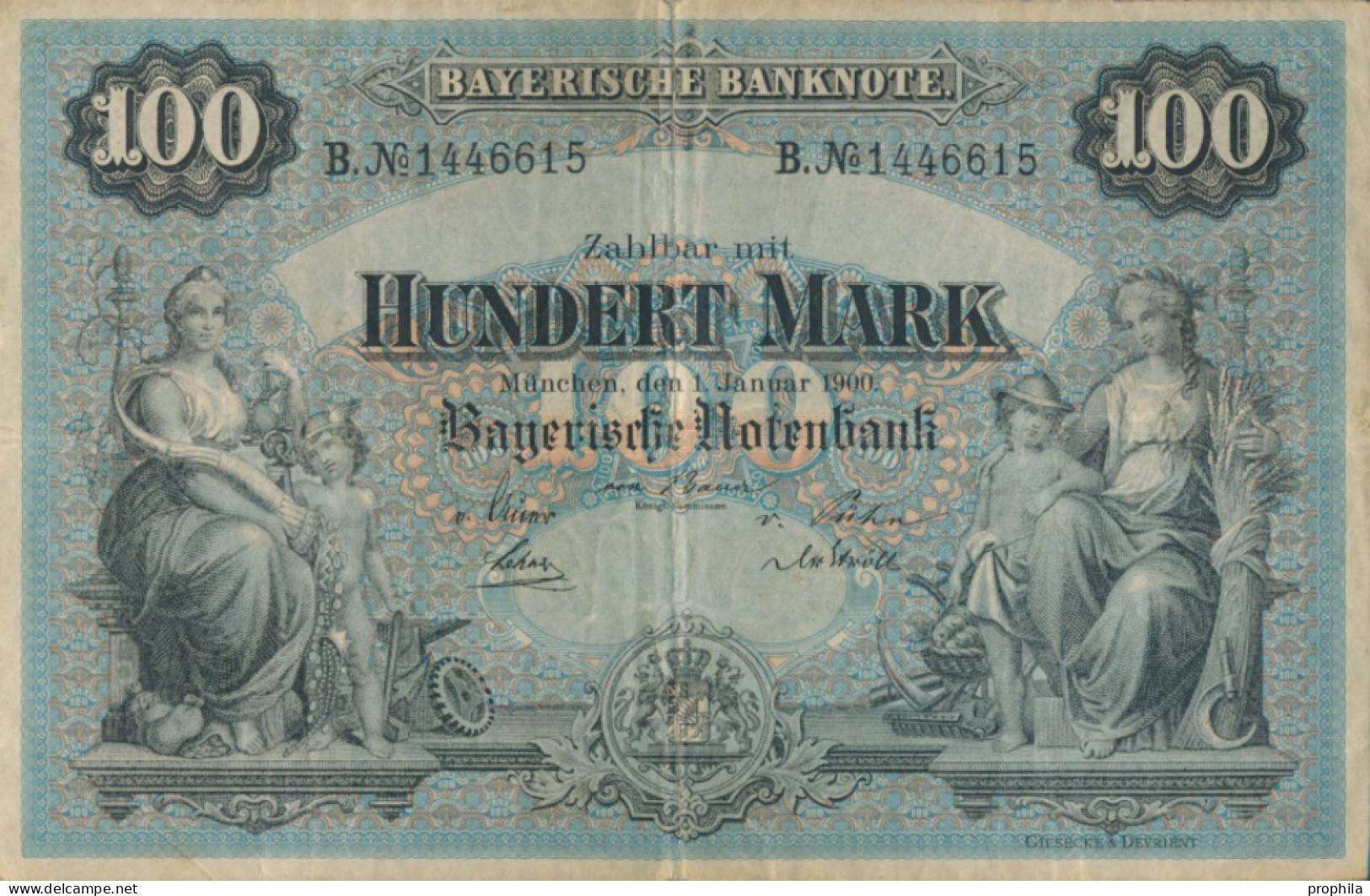 Bayern Rosenbg: BAY3 Länderbanknote Bayern Gebraucht (III) 1900 100 Mark (10288511 - 100 Mark