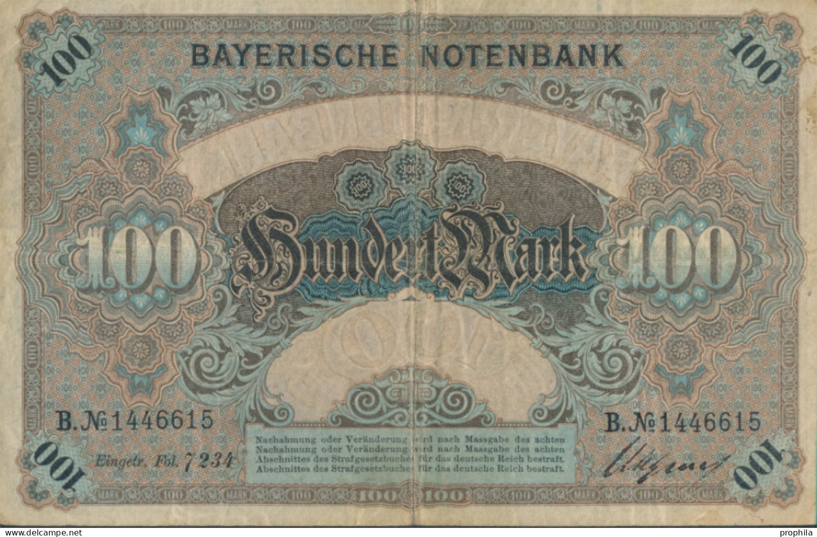 Bayern Rosenbg: BAY3 Länderbanknote Bayern Gebraucht (III) 1900 100 Mark (10288511 - 100 Mark