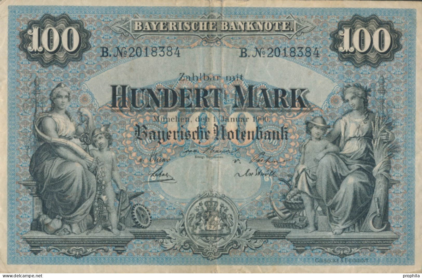 Bayern Rosenbg: BAY3 Länderbanknote Bayern Gebraucht (III) 1900 100 Mark (10288512 - 100 Mark