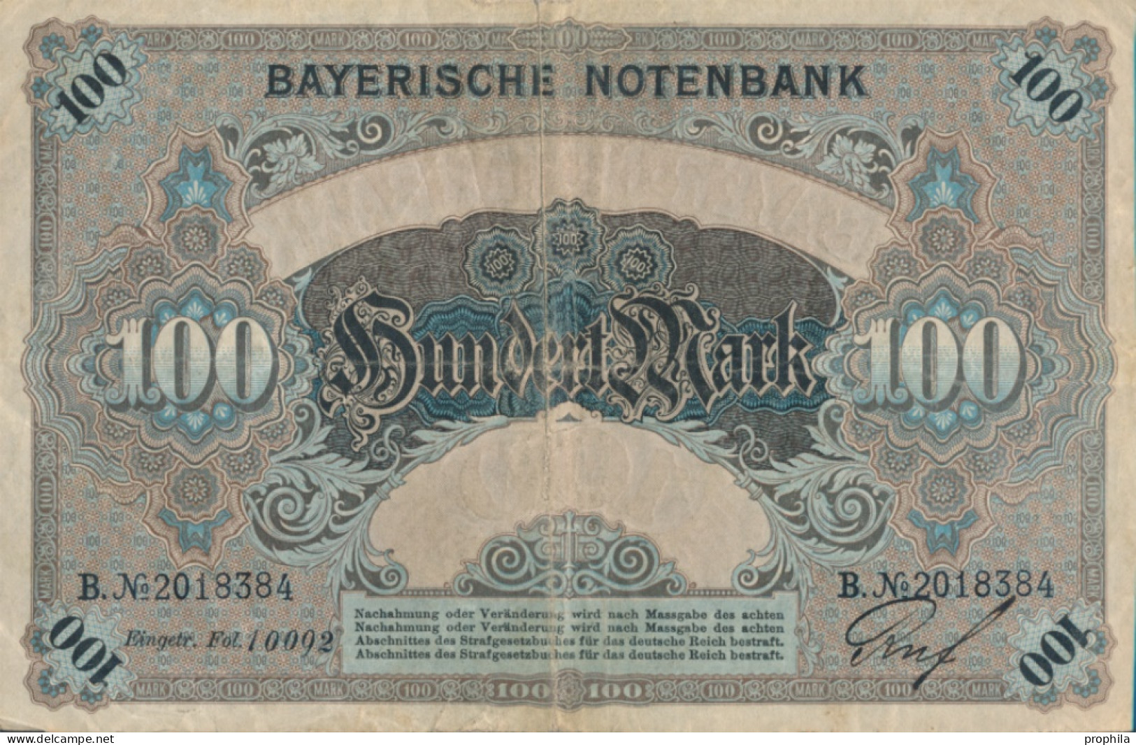 Bayern Rosenbg: BAY3 Länderbanknote Bayern Gebraucht (III) 1900 100 Mark (10288512 - 100 Mark