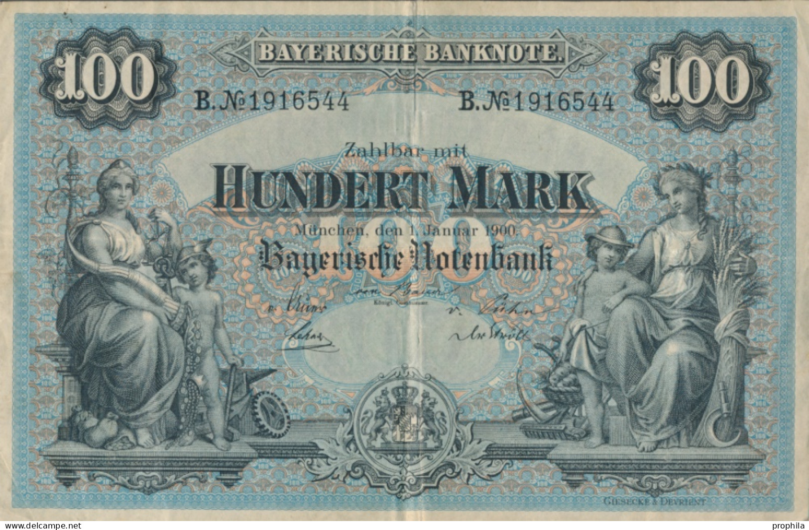 Bayern Rosenbg: BAY3 Länderbanknote Bayern Gebraucht (III) 1900 100 Mark (10288513 - 100 Mark