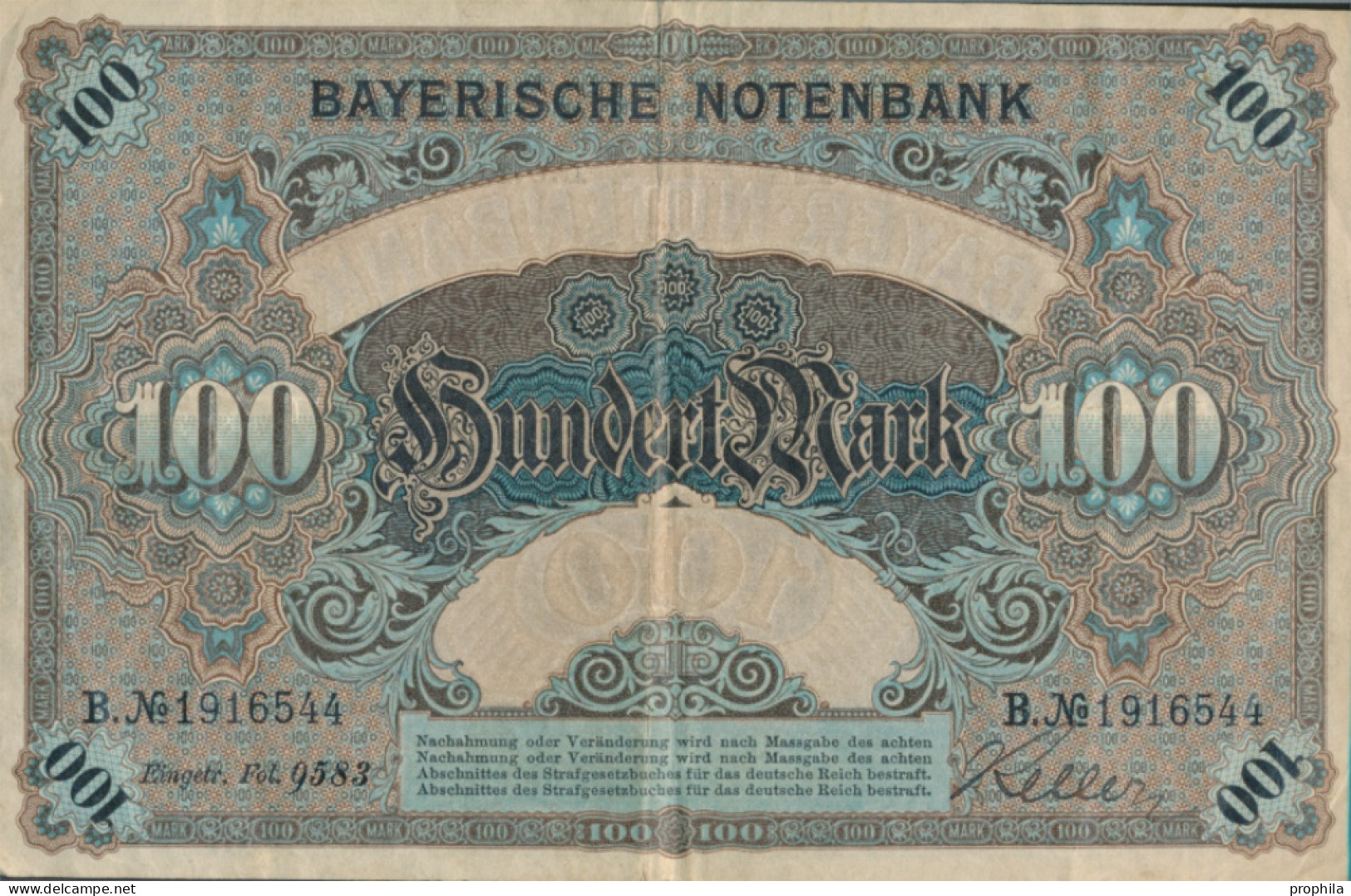 Bayern Rosenbg: BAY3 Länderbanknote Bayern Gebraucht (III) 1900 100 Mark (10288513 - 100 Mark