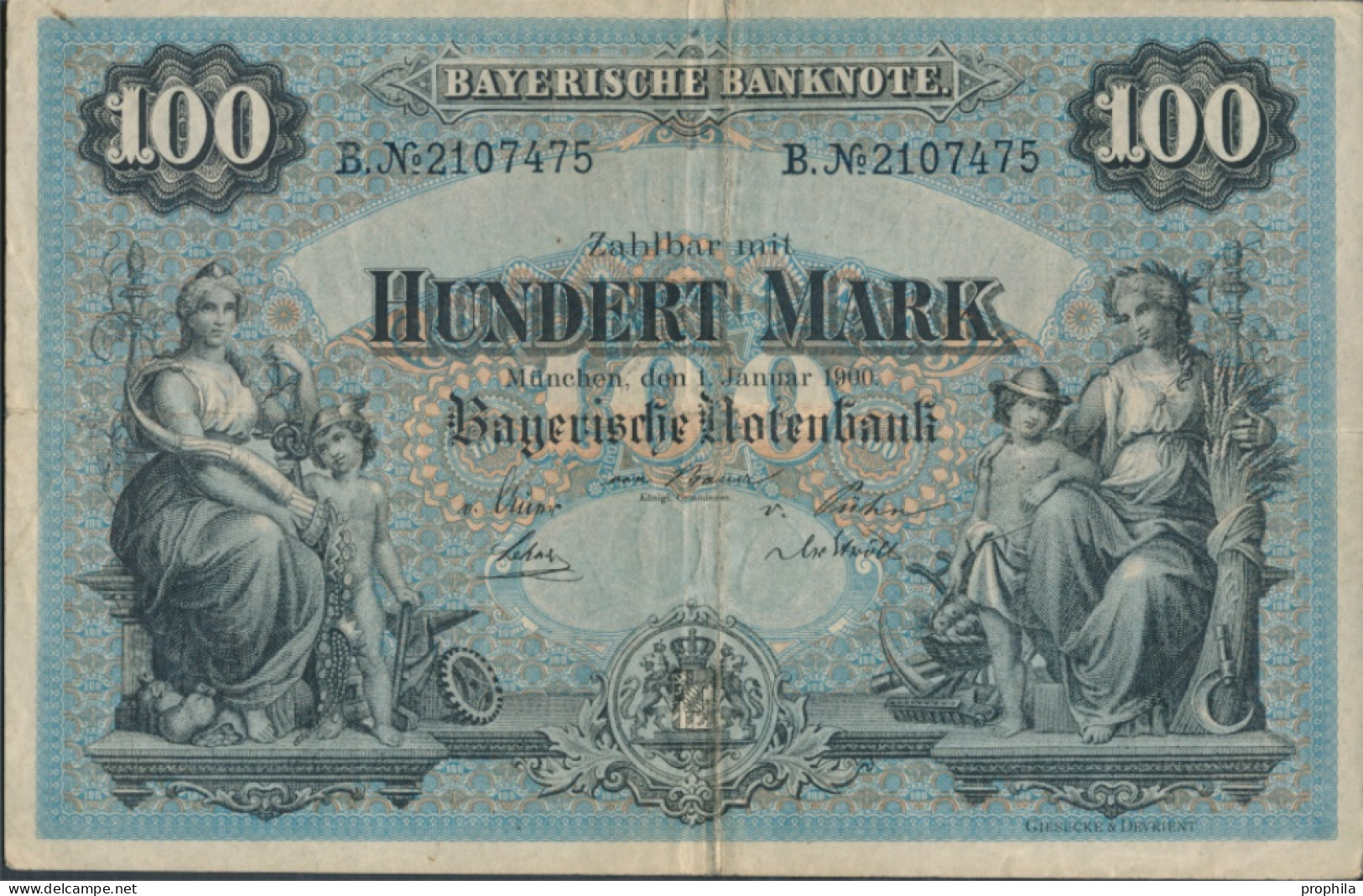 Bayern Rosenbg: BAY3 Länderbanknote Bayern Gebraucht (III) 1900 100 Mark (10288515 - 100 Mark