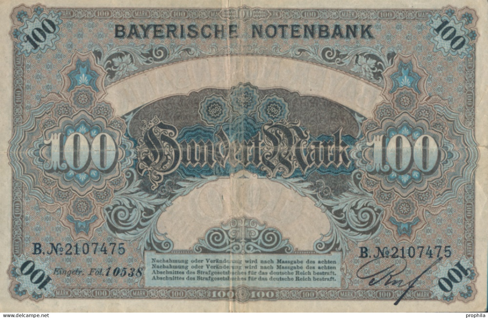 Bayern Rosenbg: BAY3 Länderbanknote Bayern Gebraucht (III) 1900 100 Mark (10288515 - 100 Mark