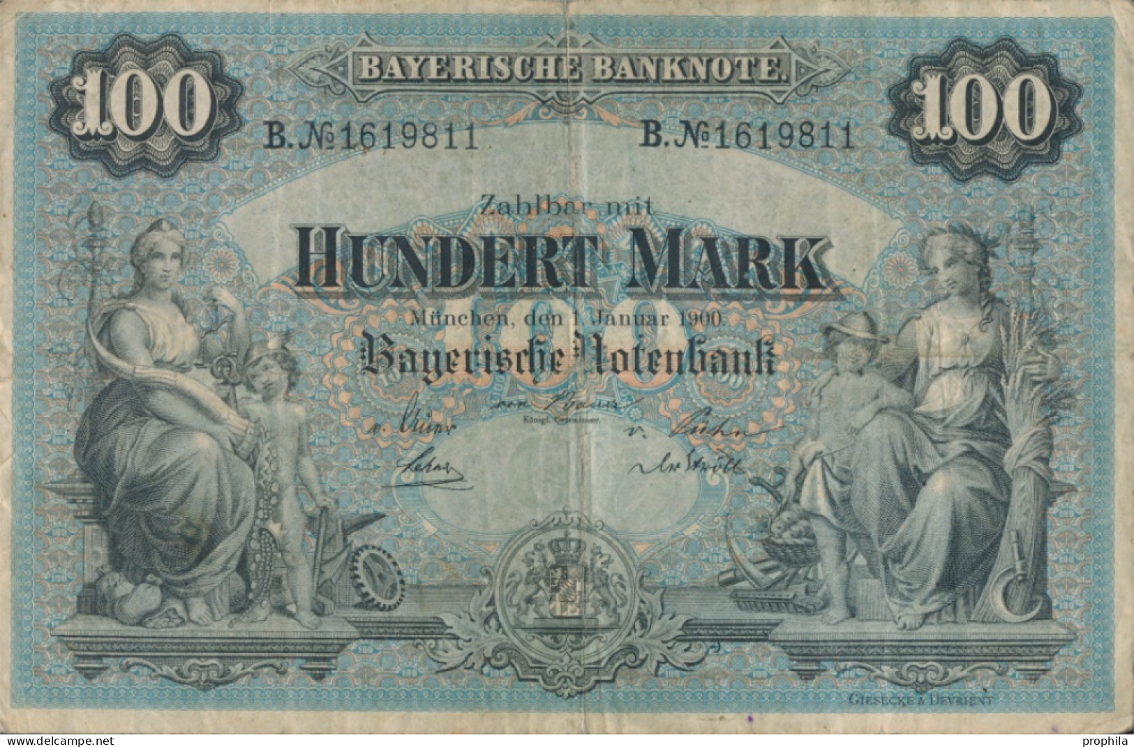 Bayern Rosenbg: BAY3 Länderbanknote Bayern Gebraucht (III) 1900 100 Mark (10288516 - 100 Mark