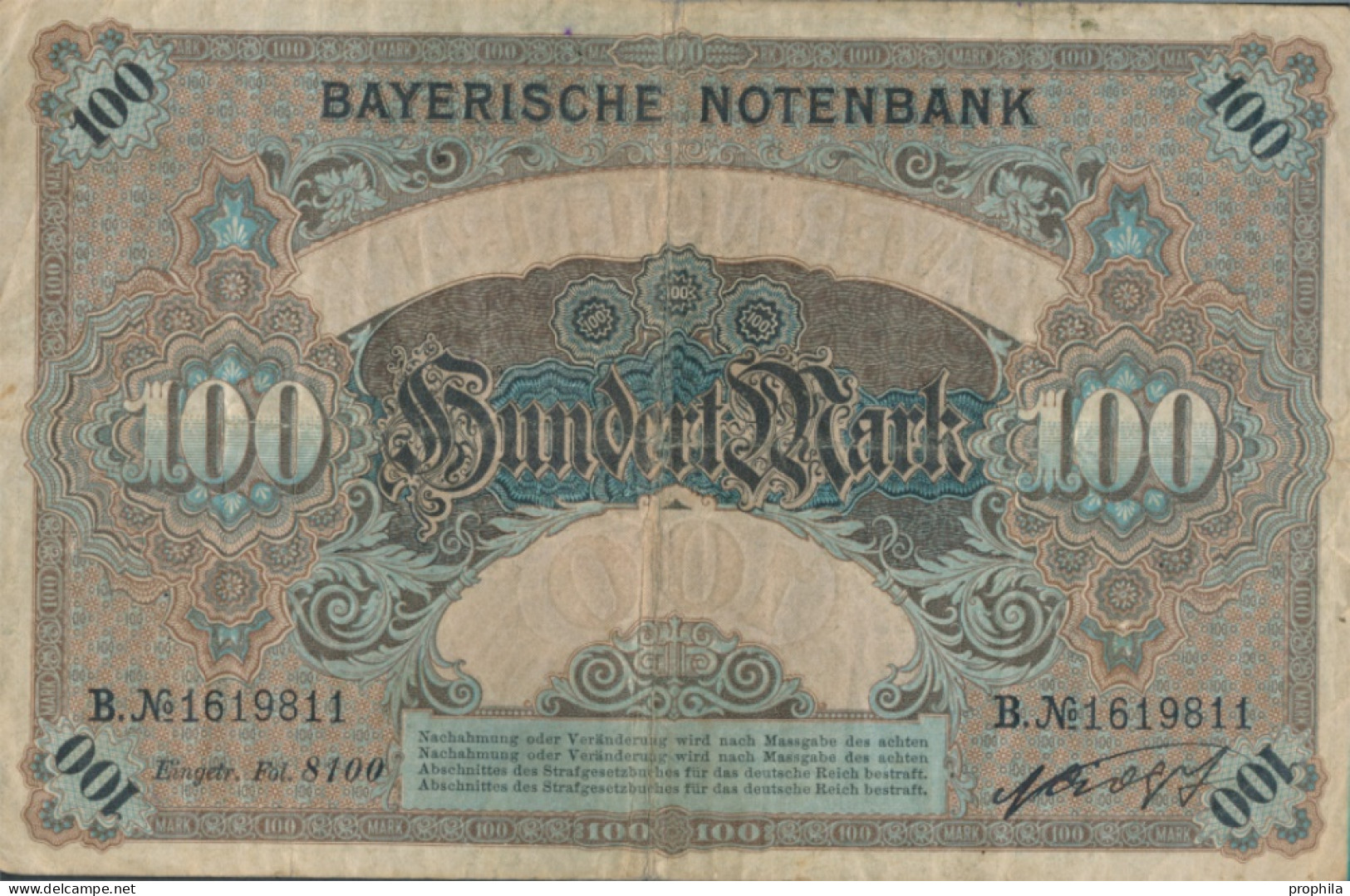 Bayern Rosenbg: BAY3 Länderbanknote Bayern Gebraucht (III) 1900 100 Mark (10288516 - 100 Mark