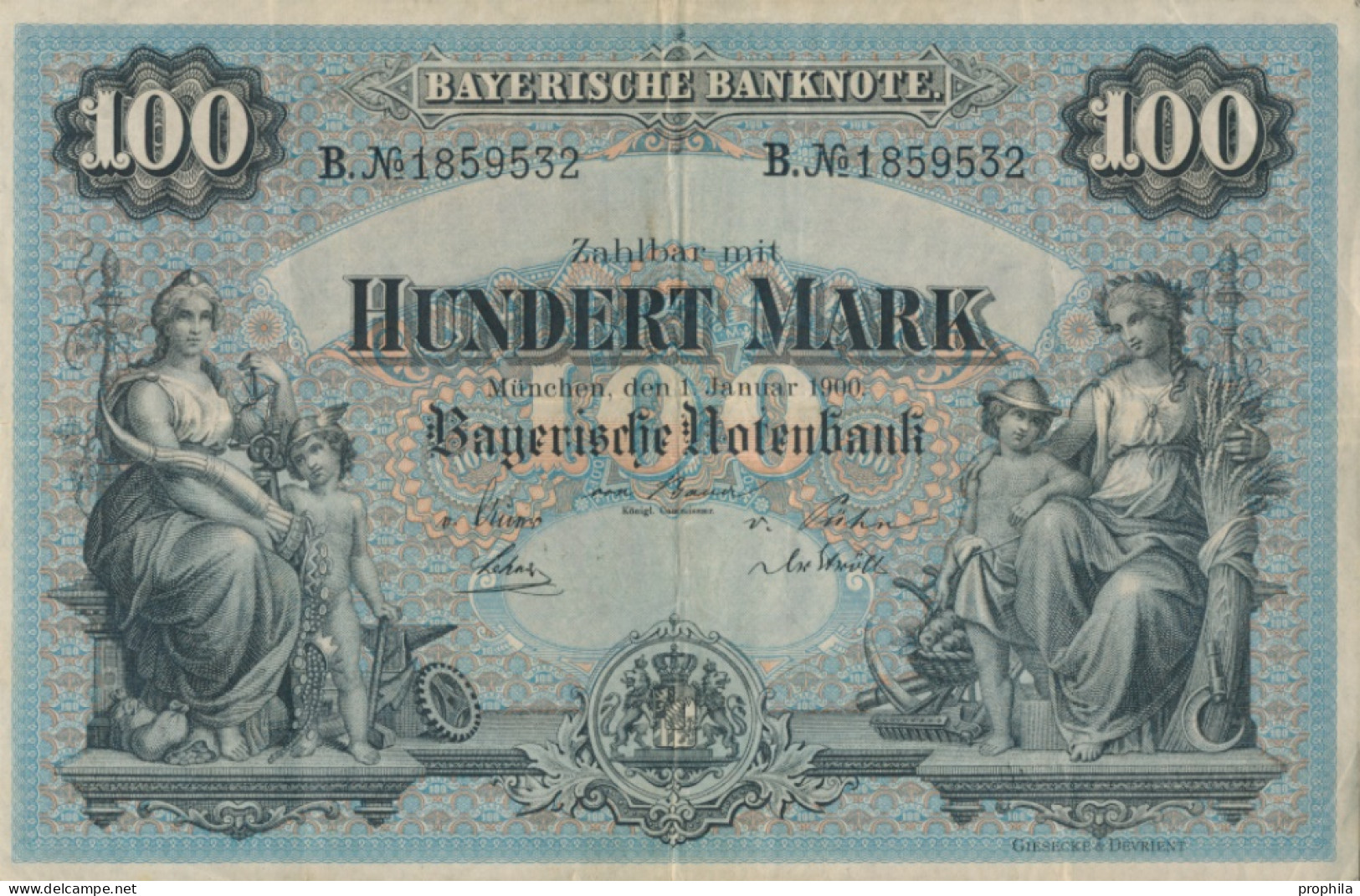 Bayern Rosenbg: BAY3 Länderbanknote Bayern Gebraucht (III) 1900 100 Mark (10288517 - 100 Mark