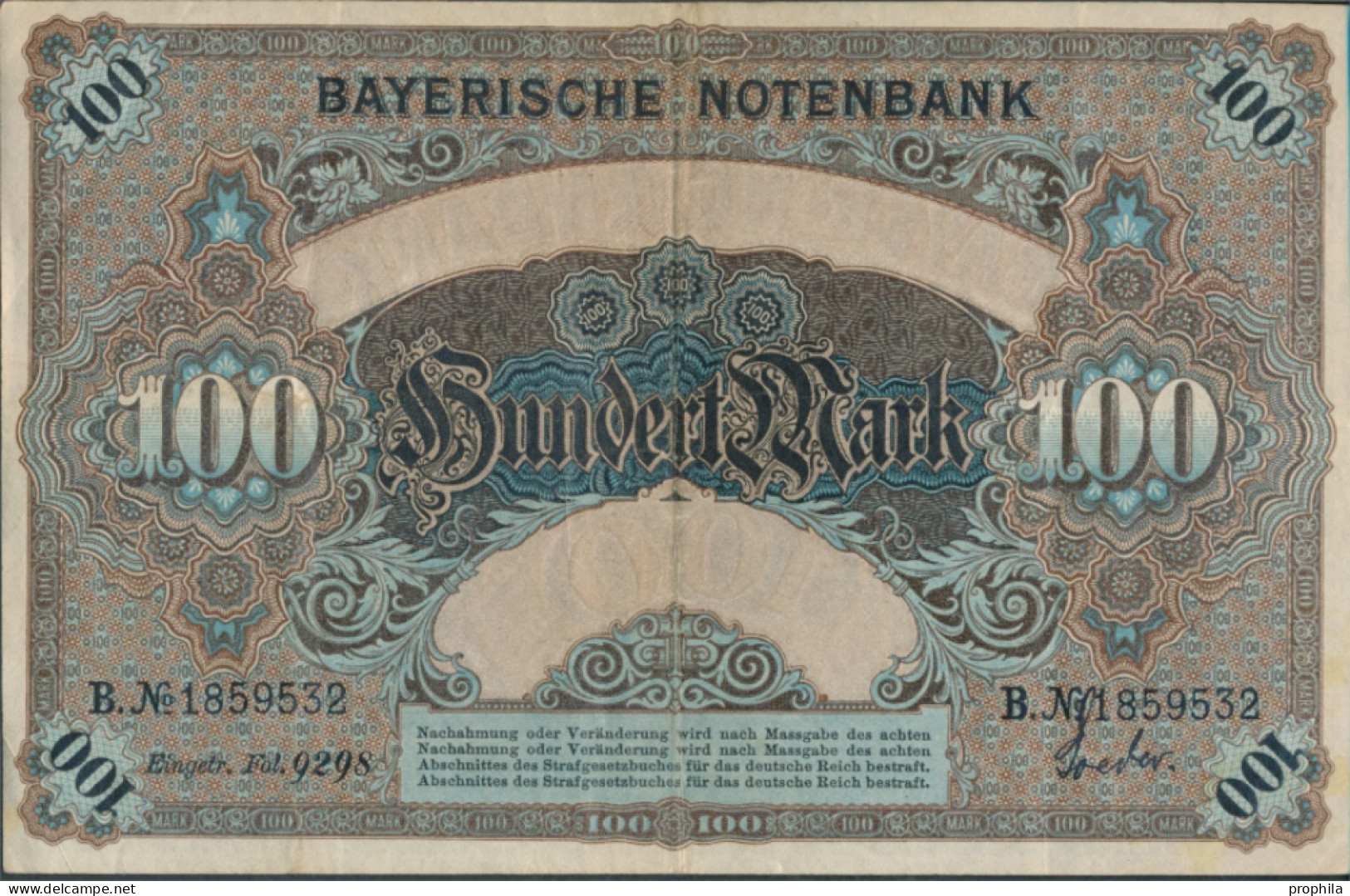 Bayern Rosenbg: BAY3 Länderbanknote Bayern Gebraucht (III) 1900 100 Mark (10288517 - 100 Mark