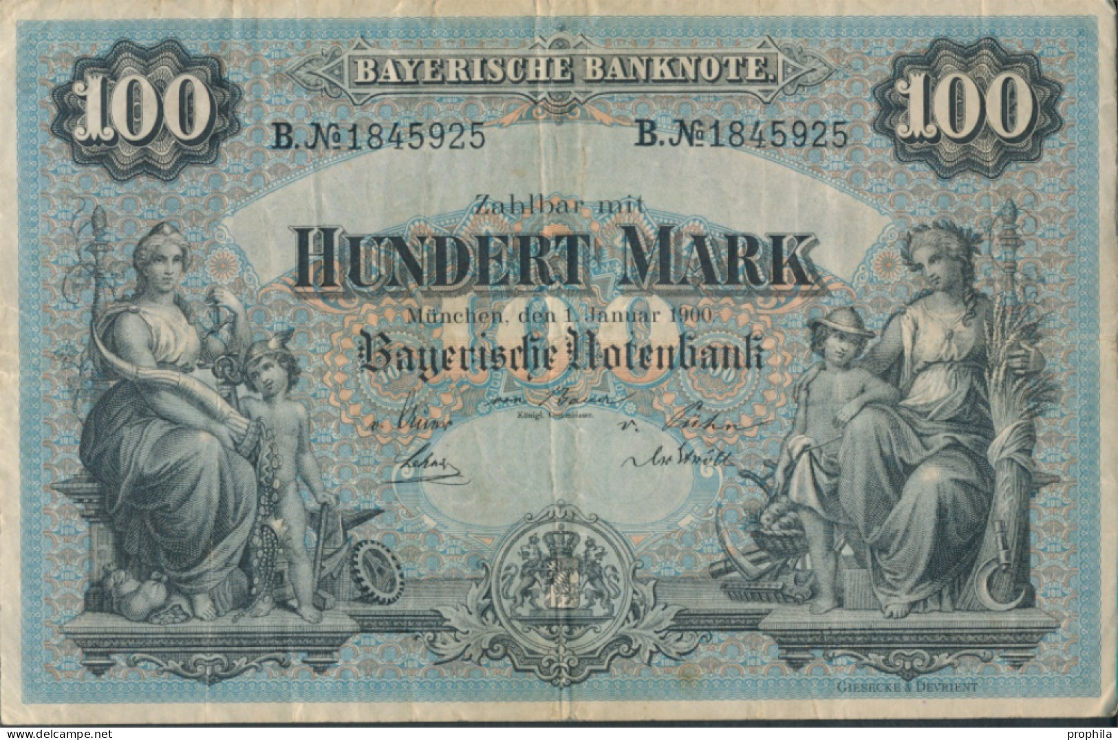 Bayern Rosenbg: BAY3 Länderbanknote Bayern Gebraucht (III) 1900 100 Mark (10288518 - 100 Mark