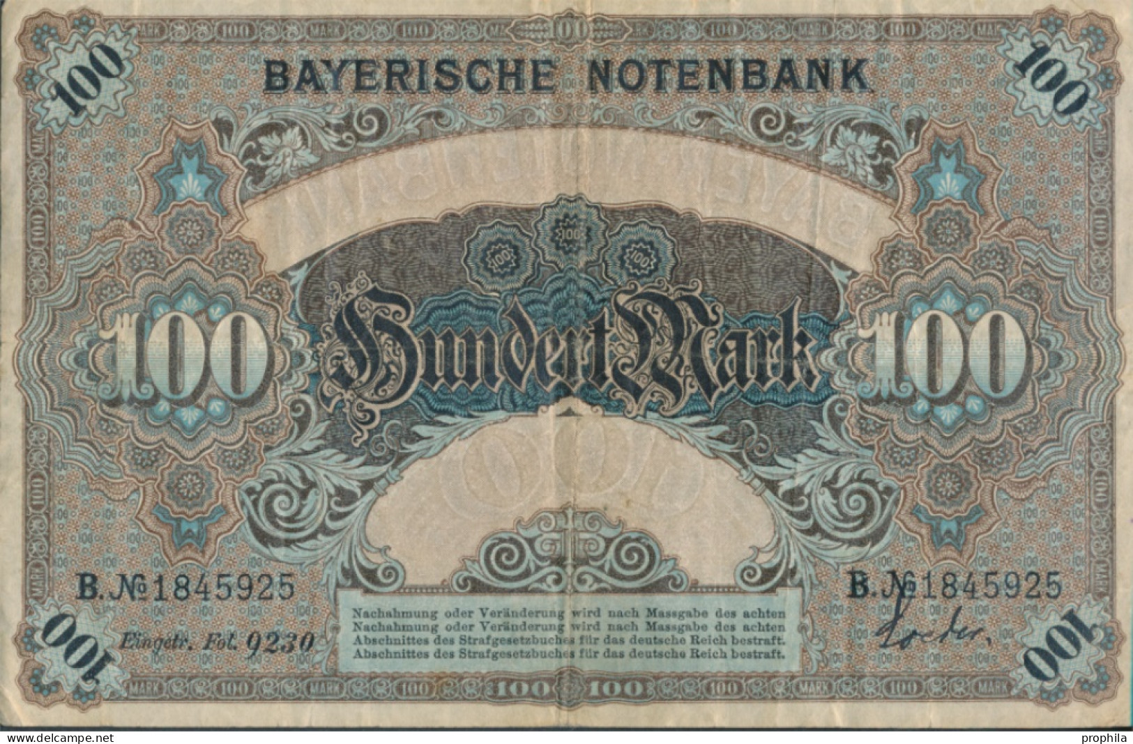 Bayern Rosenbg: BAY3 Länderbanknote Bayern Gebraucht (III) 1900 100 Mark (10288518 - 100 Mark