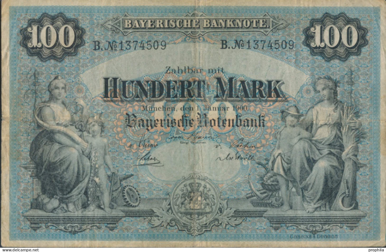 Bayern Rosenbg: BAY3 Länderbanknote Bayern Gebraucht (III) 1900 100 Mark (10288519 - 100 Mark